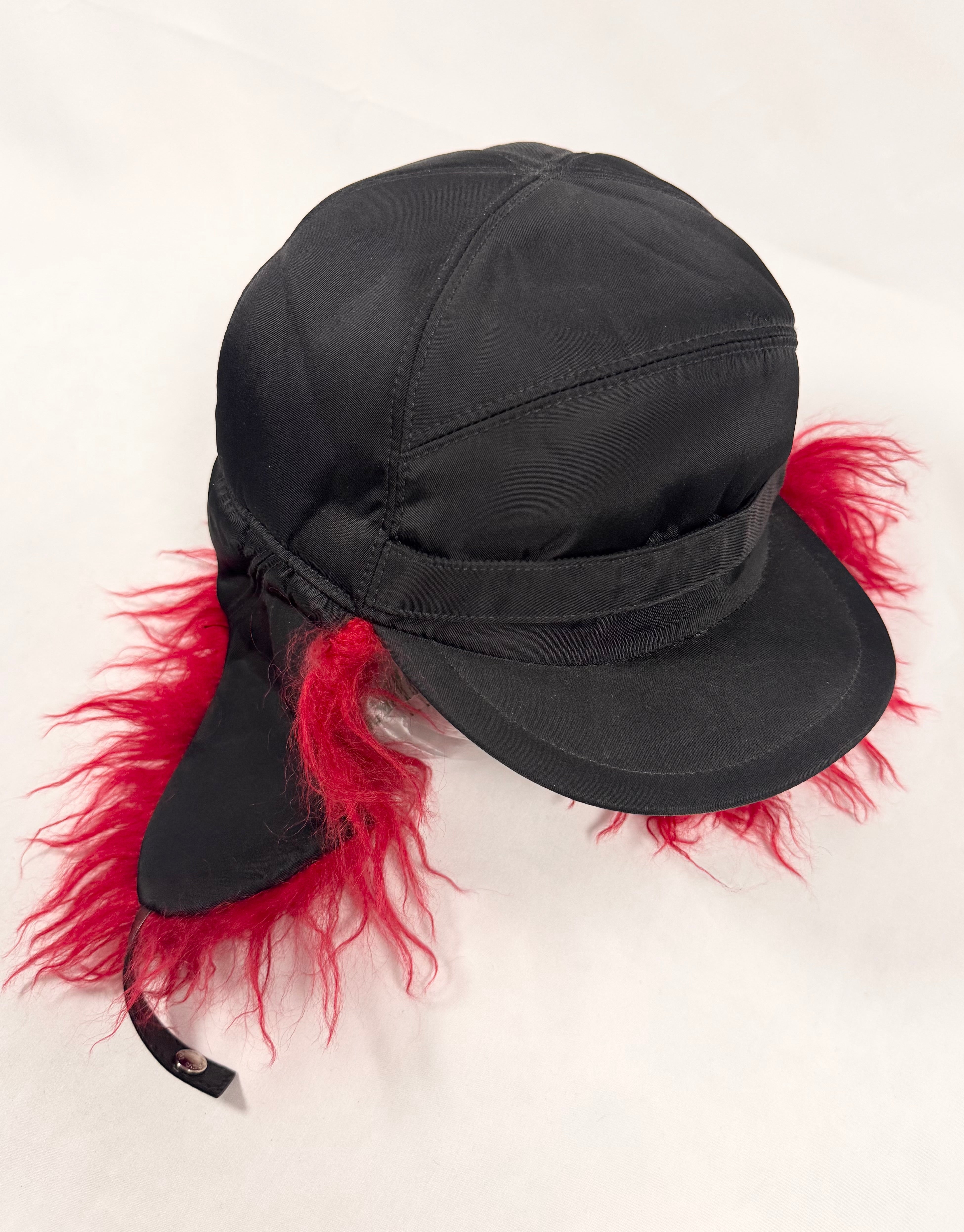 FW19 Prada Red Faux Fur Urshanka Nylon ‘Trapper’ Hat