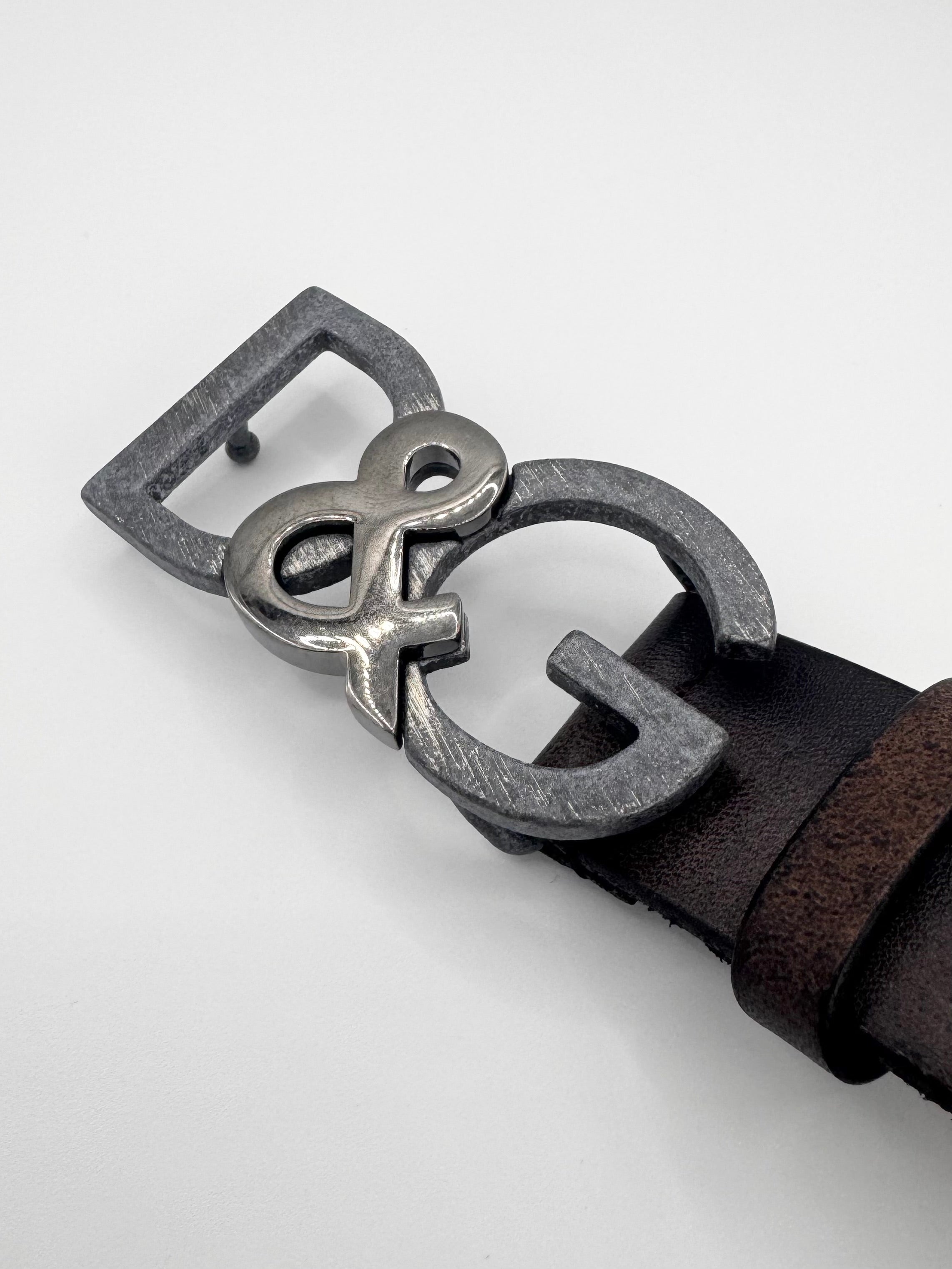 2000s Dolce & Gabbana ‘Graphite-Textured’ DG Buckle Leather Belt