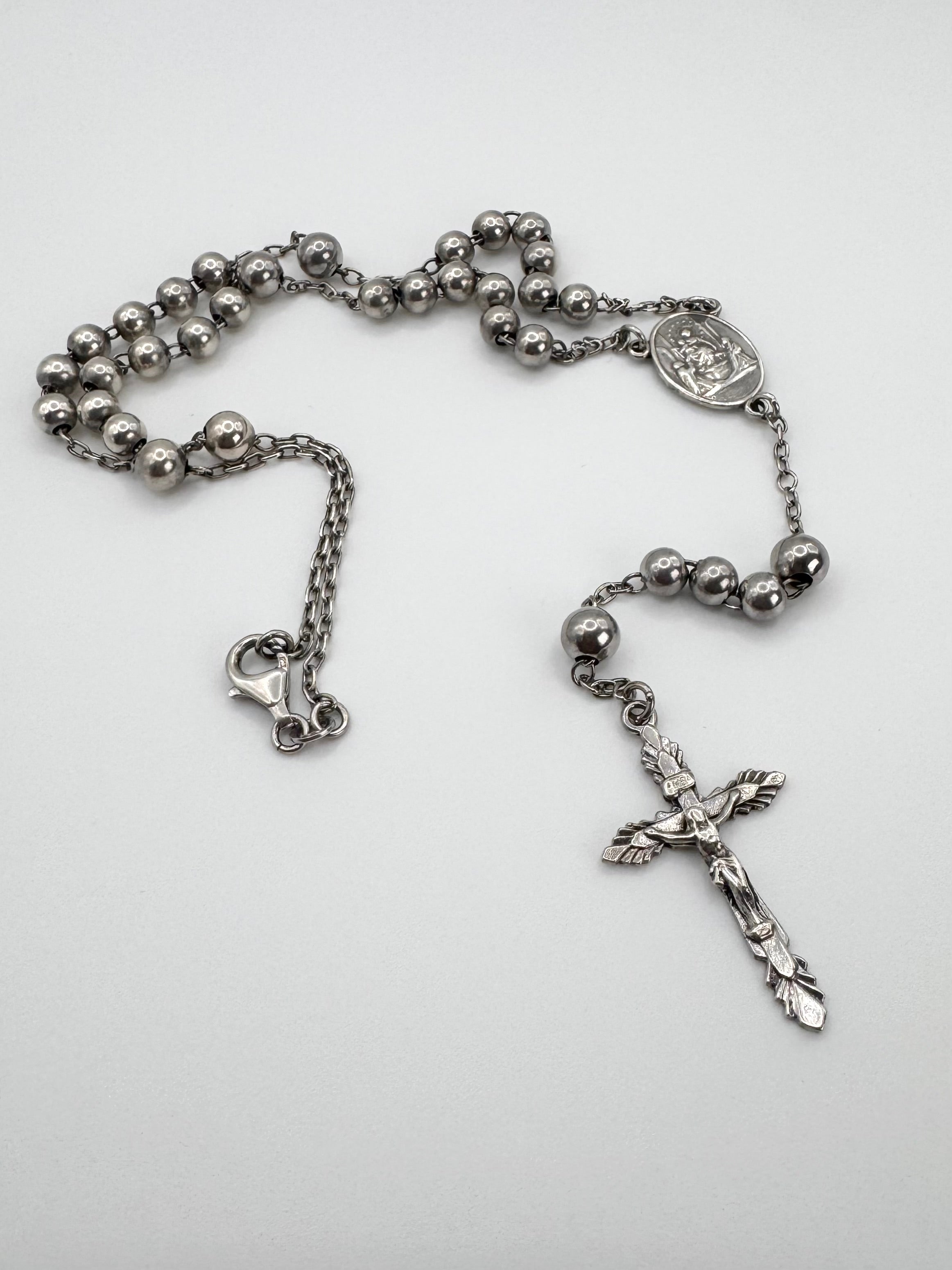 2000s Dolce & Gabbana Silver ‘Medallion’ Rosary Necklace