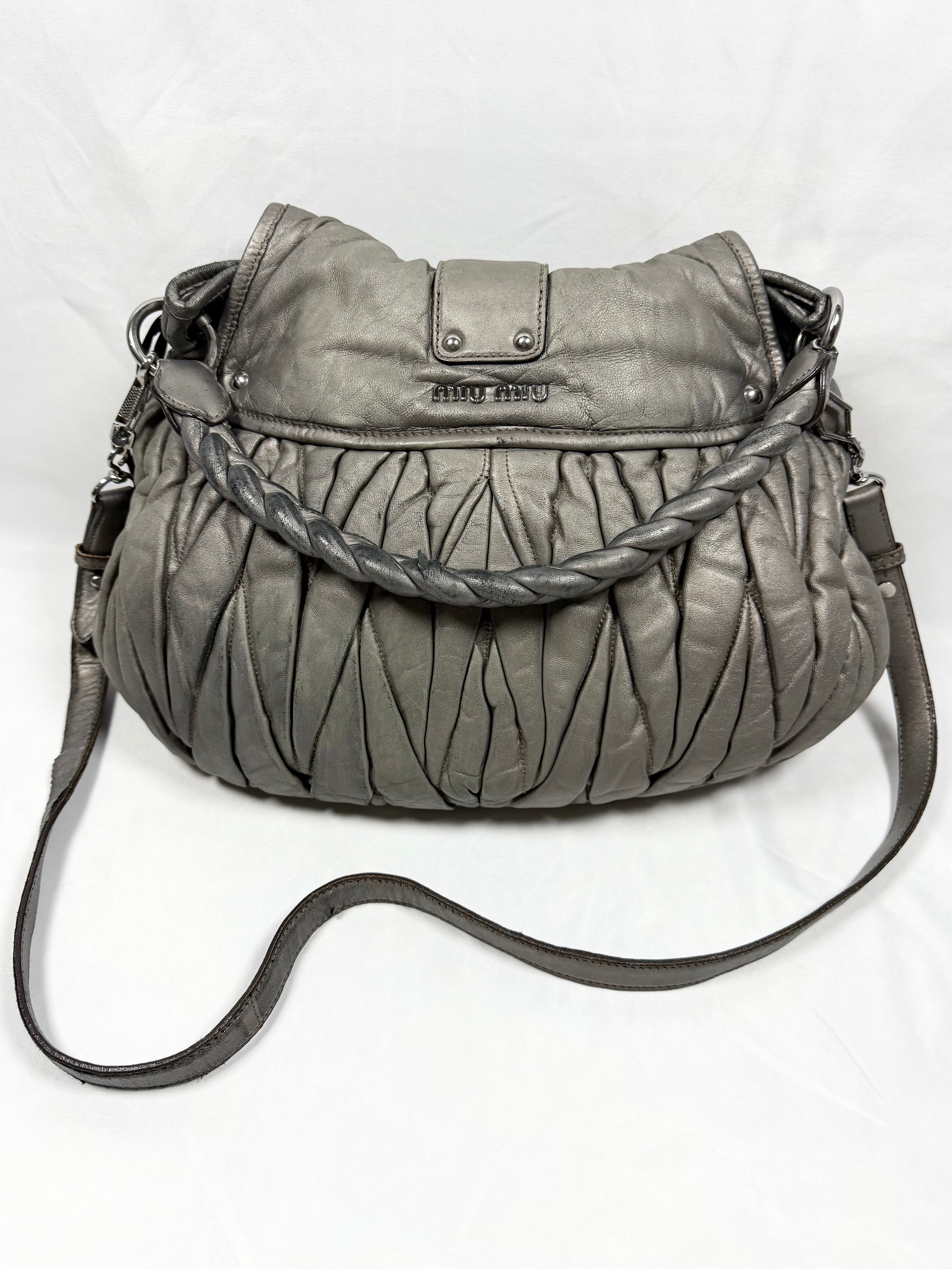 Miu Miu ‘Matelassé’ Metallic Nappa Two-Way Leather Crossbody Bag