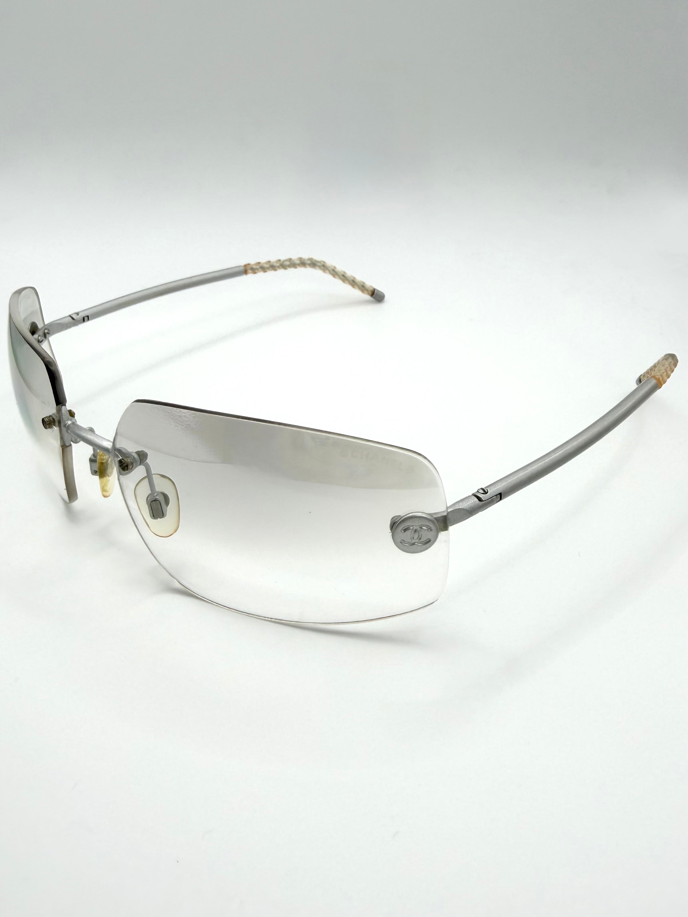 2004 Chanel ‘4035’ CC Rimless Braided Temple Shield Sunglasses