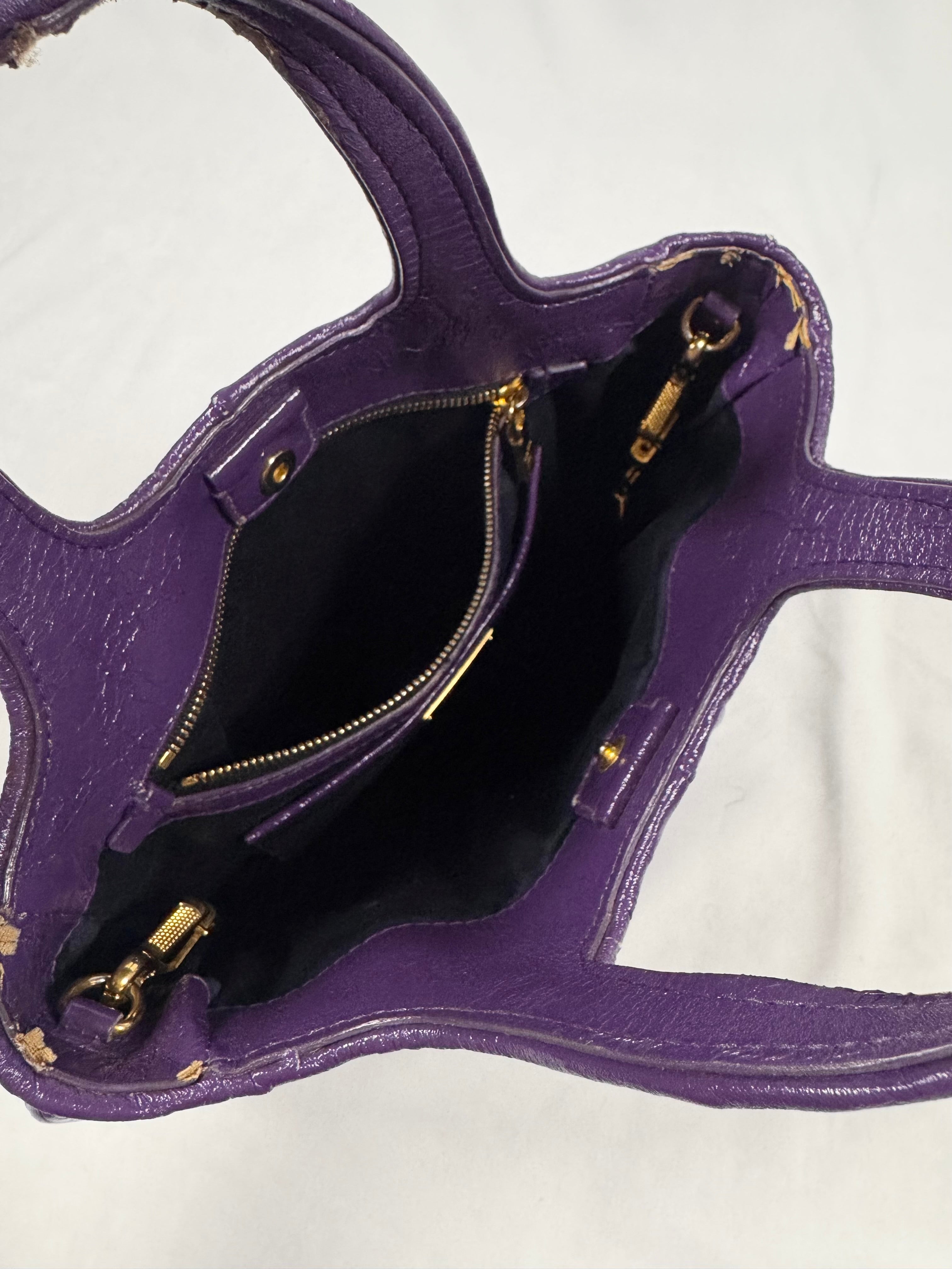 2000s Miu Miu Purple ‘Matelasse’ Leather Hand Bag