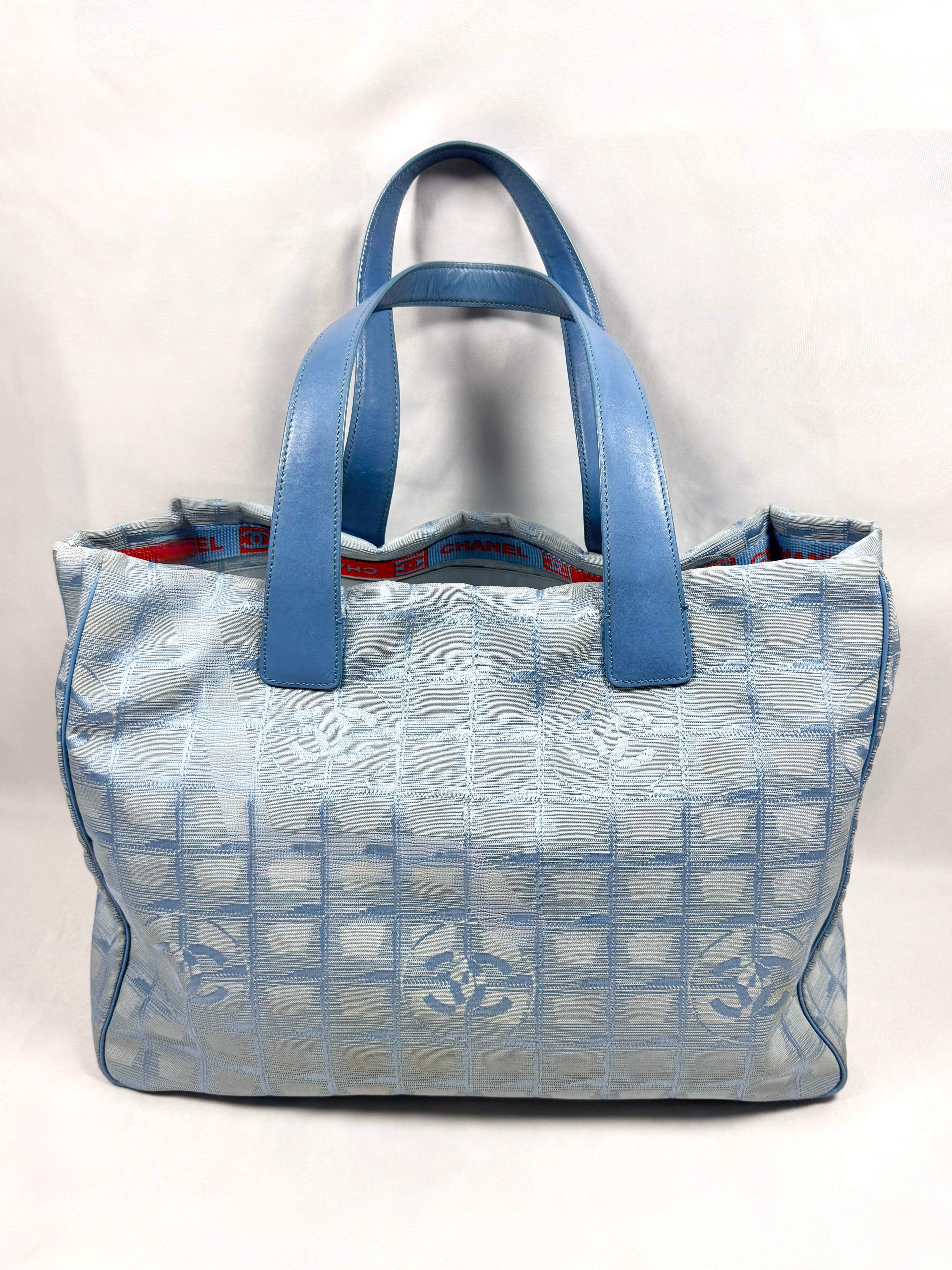 2000s Chanel Travel Line ‘CC’ Blue Jacquard Tote Bag