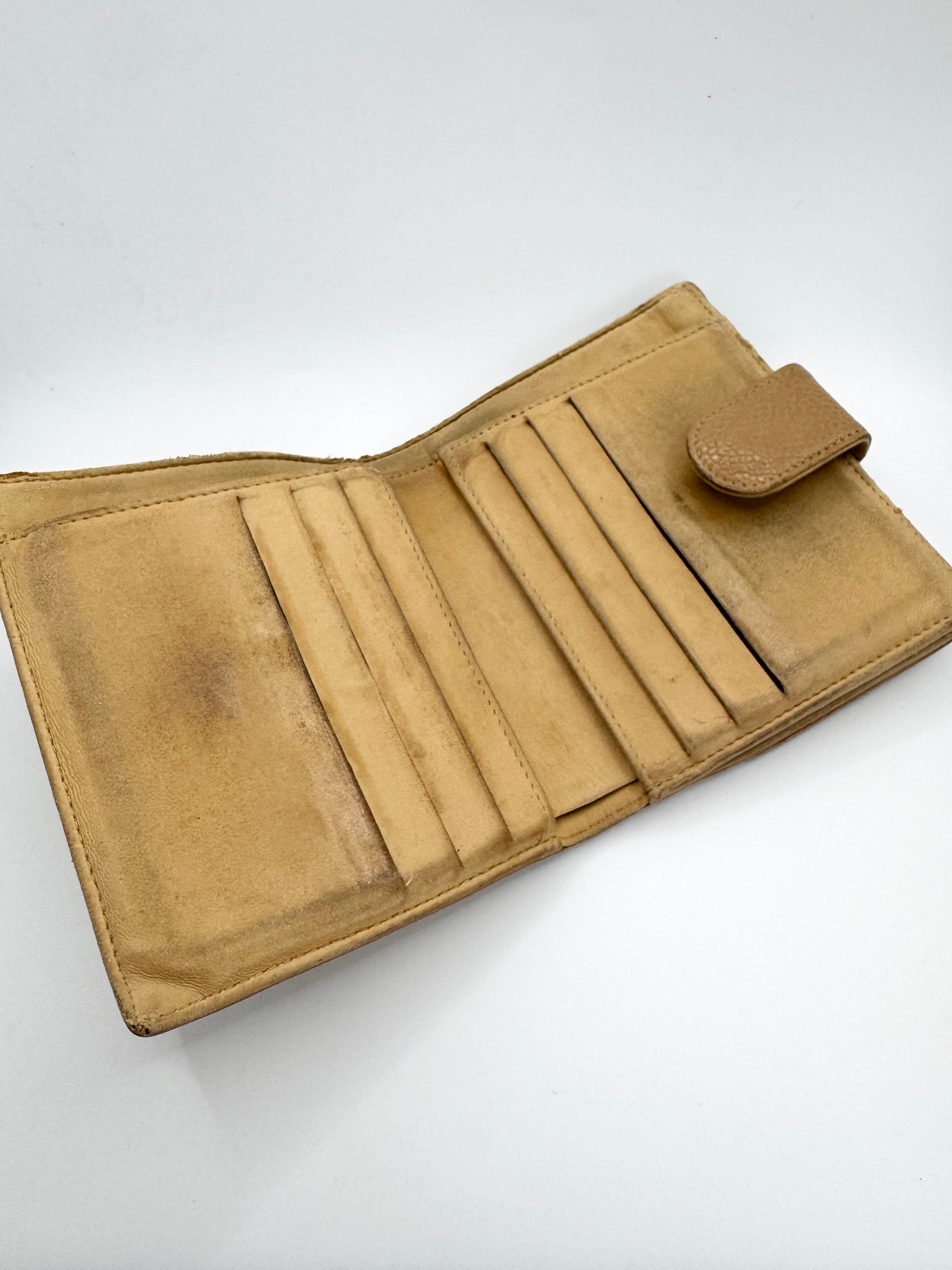 Chanel Vintage Beige ‘CC’ Caviar Leather Bi-Fold Wallet