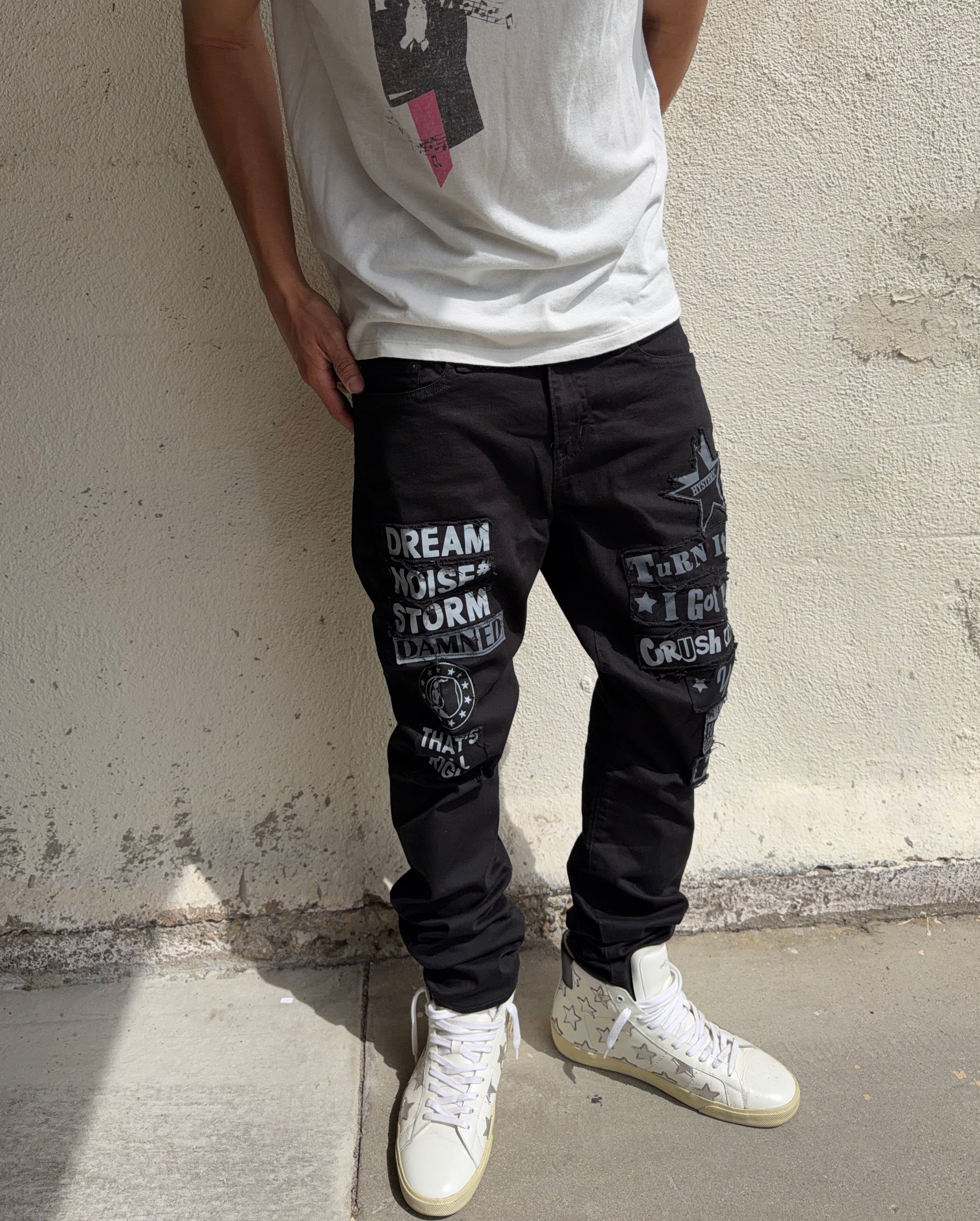 Hysteric Glamour ‘Kinky’ Black Punk Graffiti Patchwork Denim