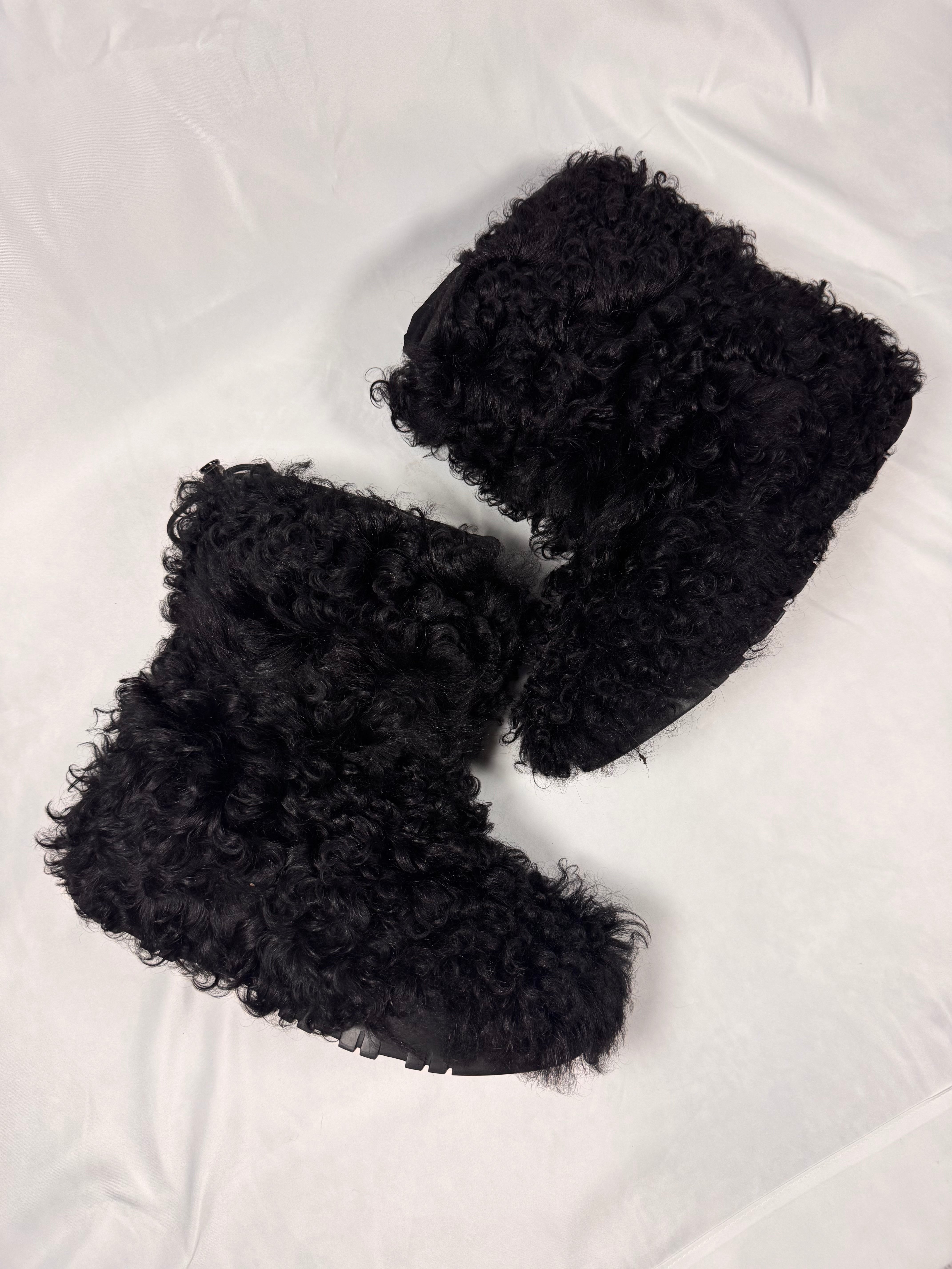 FW99 Prada Sport Black Fur Snow Boots