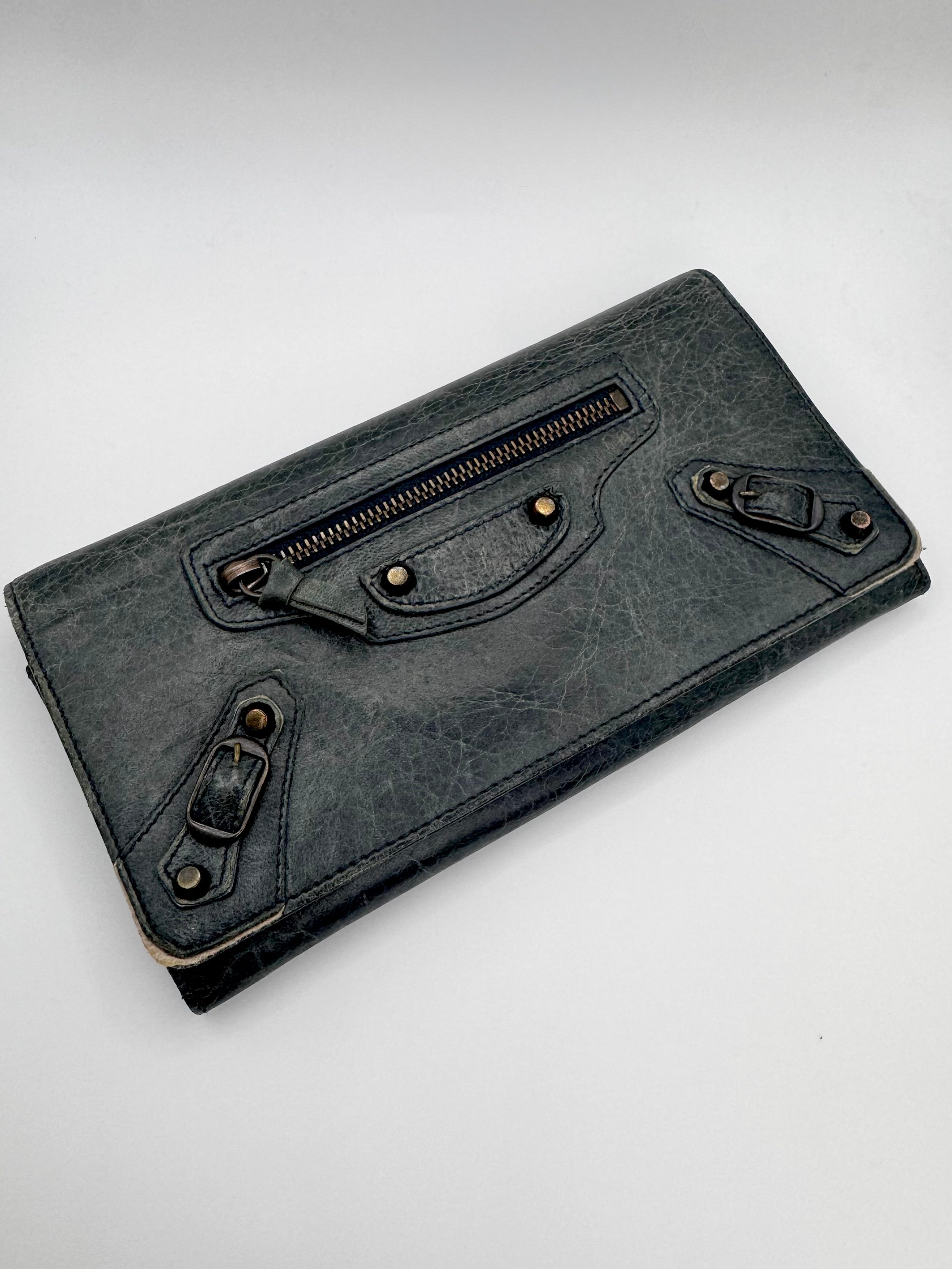 2000s Balenciaga Teal Green City Leather Wallet