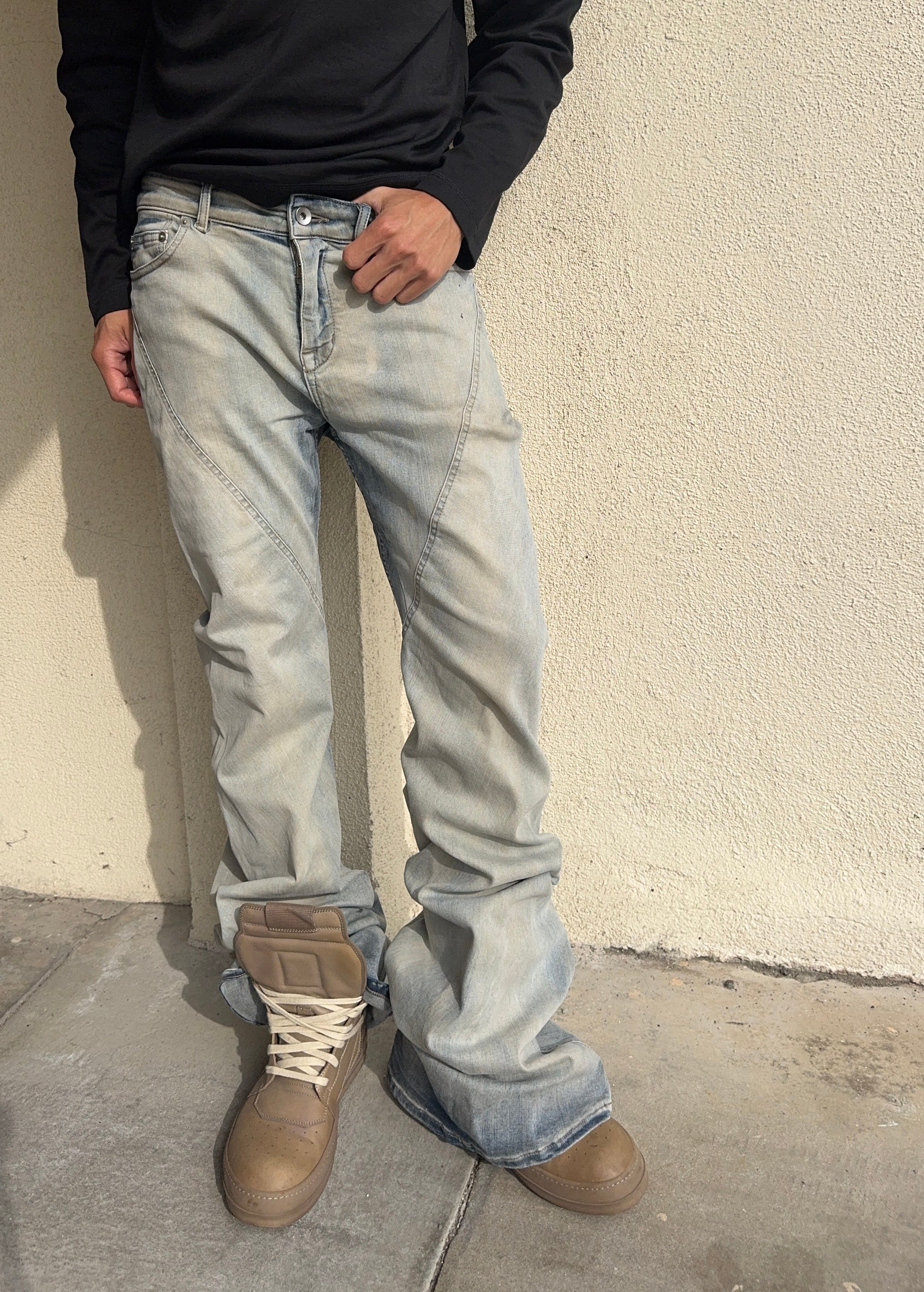 SS24 Rick Owens “LIDO” Sky Bolan ‘Bias Bootcut’ Denim