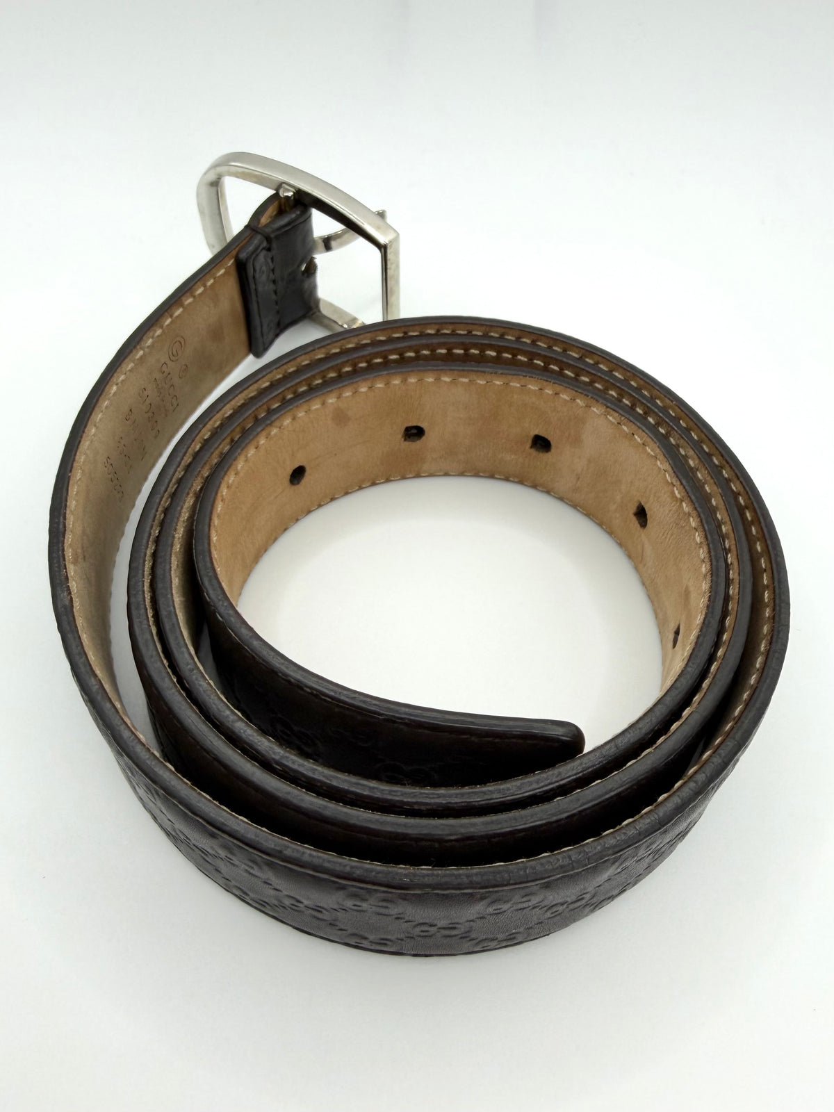 522465 Gucci Guccissima Embossed Black Leather Belt Silver Buckle