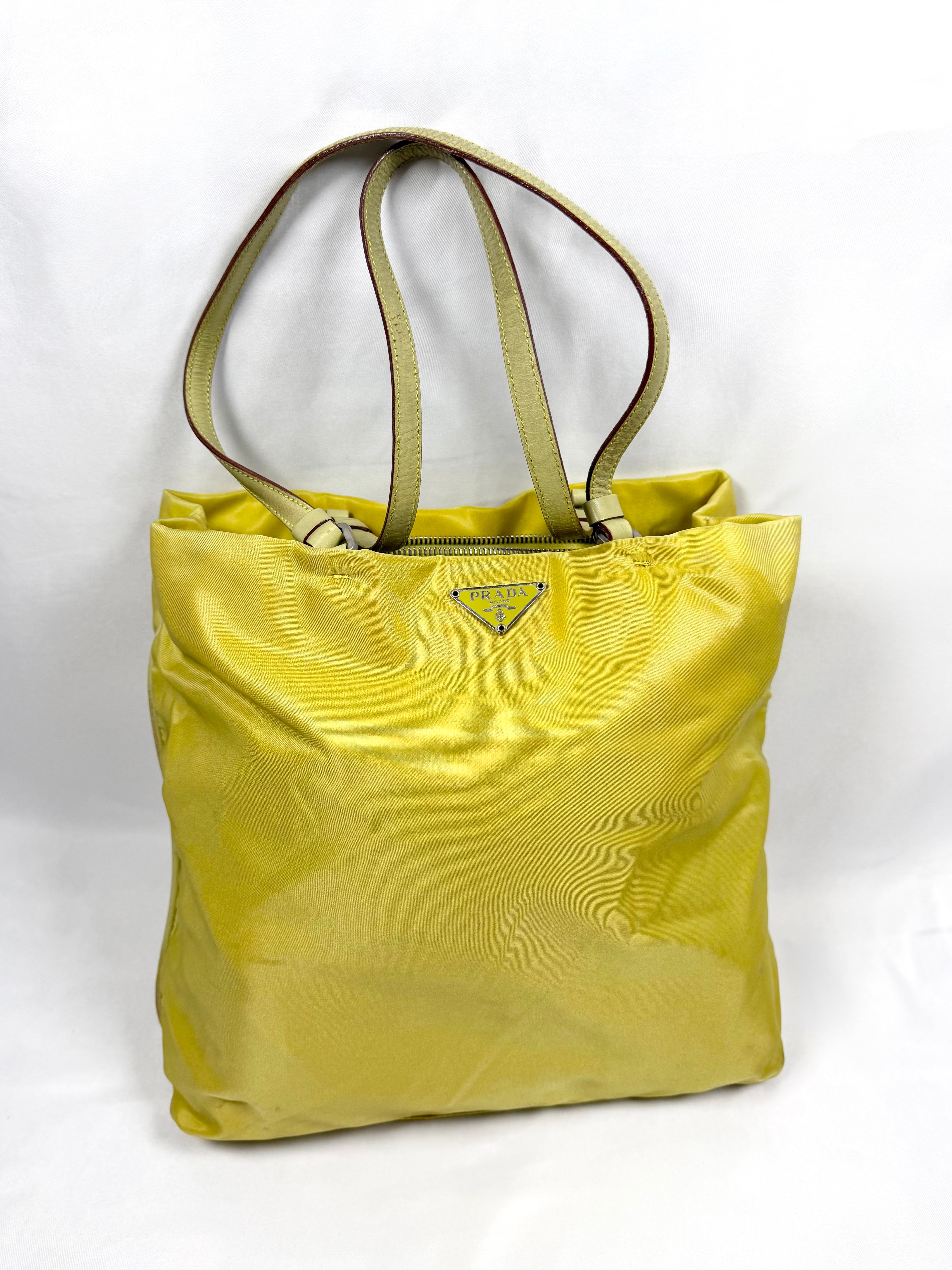 2000s Prada ‘Giallo’ Tessuto Nylon Leather Strap Shoulder Bag