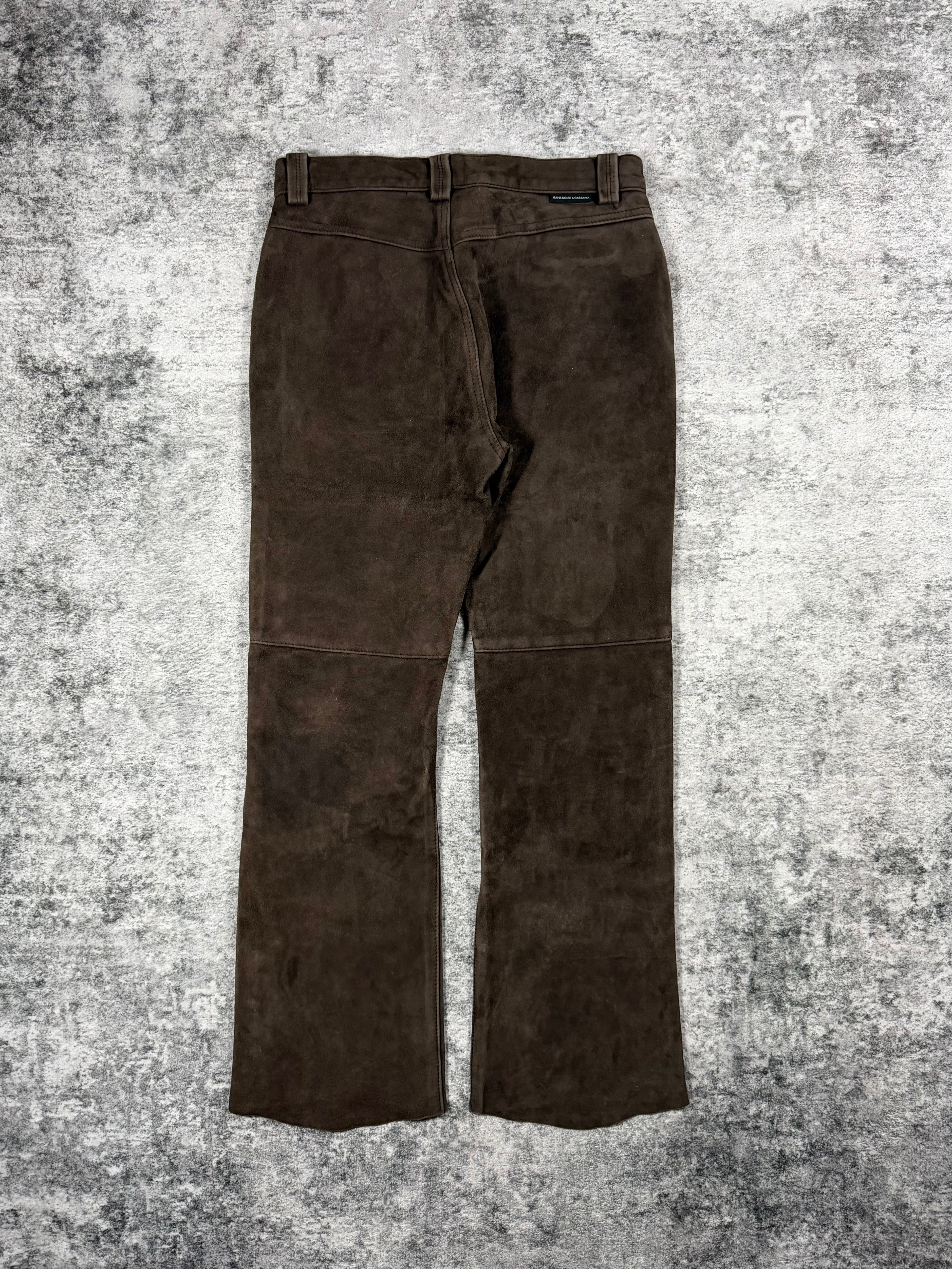 1990s Dolce & Gabbana J&ANS Suede Leather Flared Pants