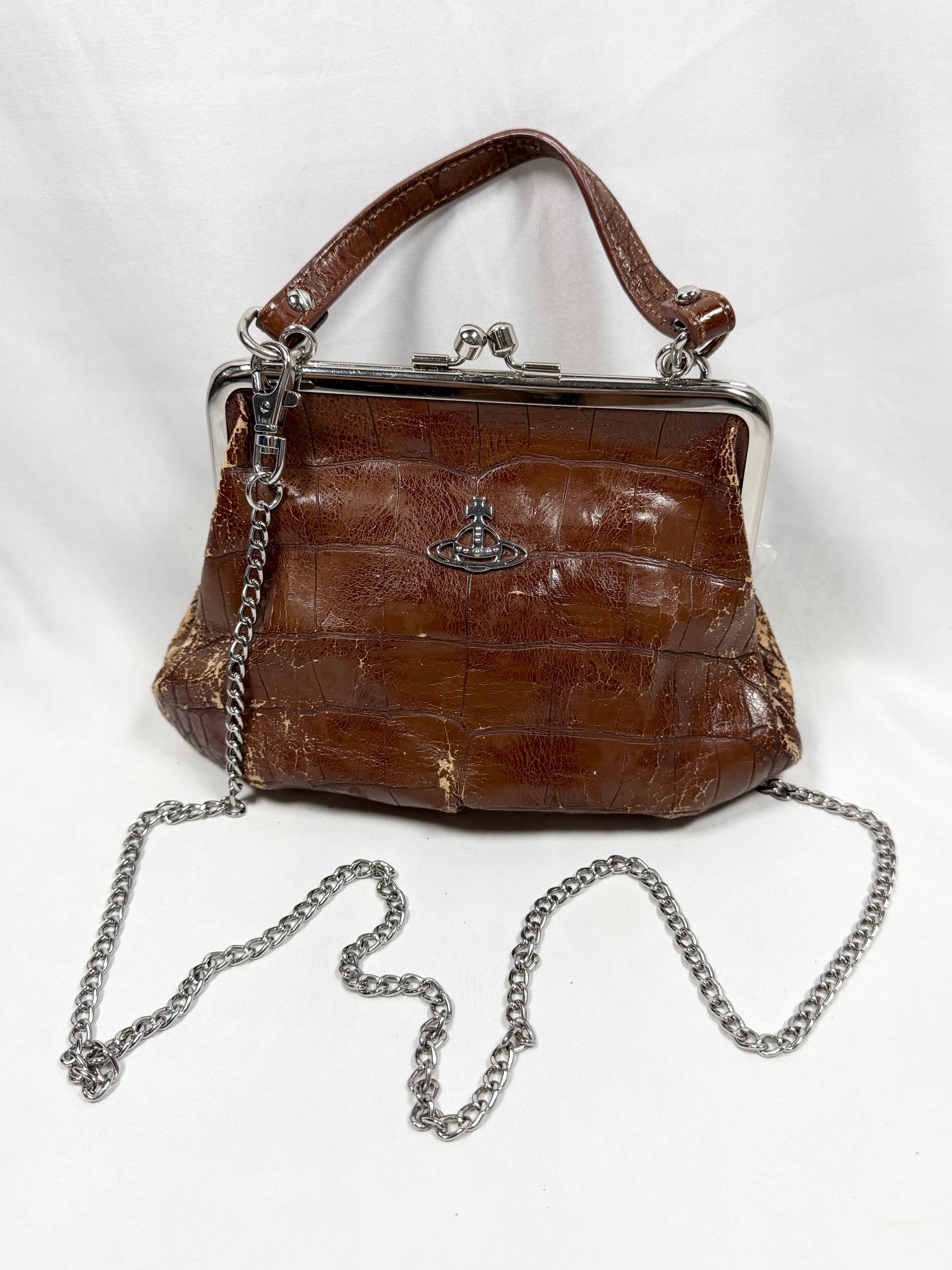 Vivienne Westwood Granny Frame Croc Embossed Vegan Leather  Mini Purse