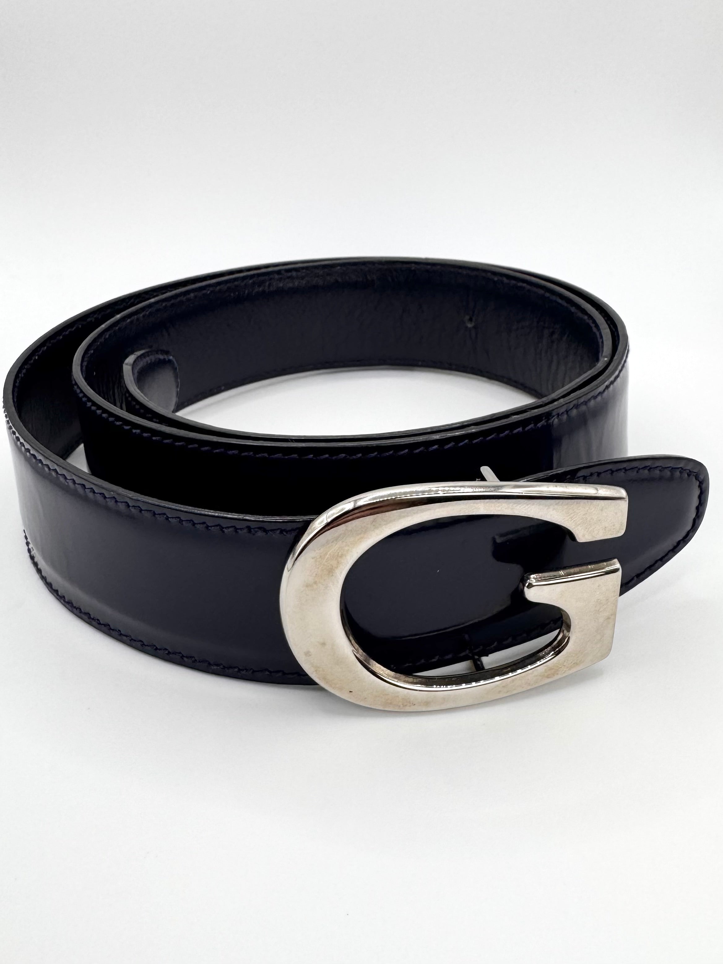 2000s Gucci Tom Ford Single ‘G’ Buckle Navy Patent Leather Belt