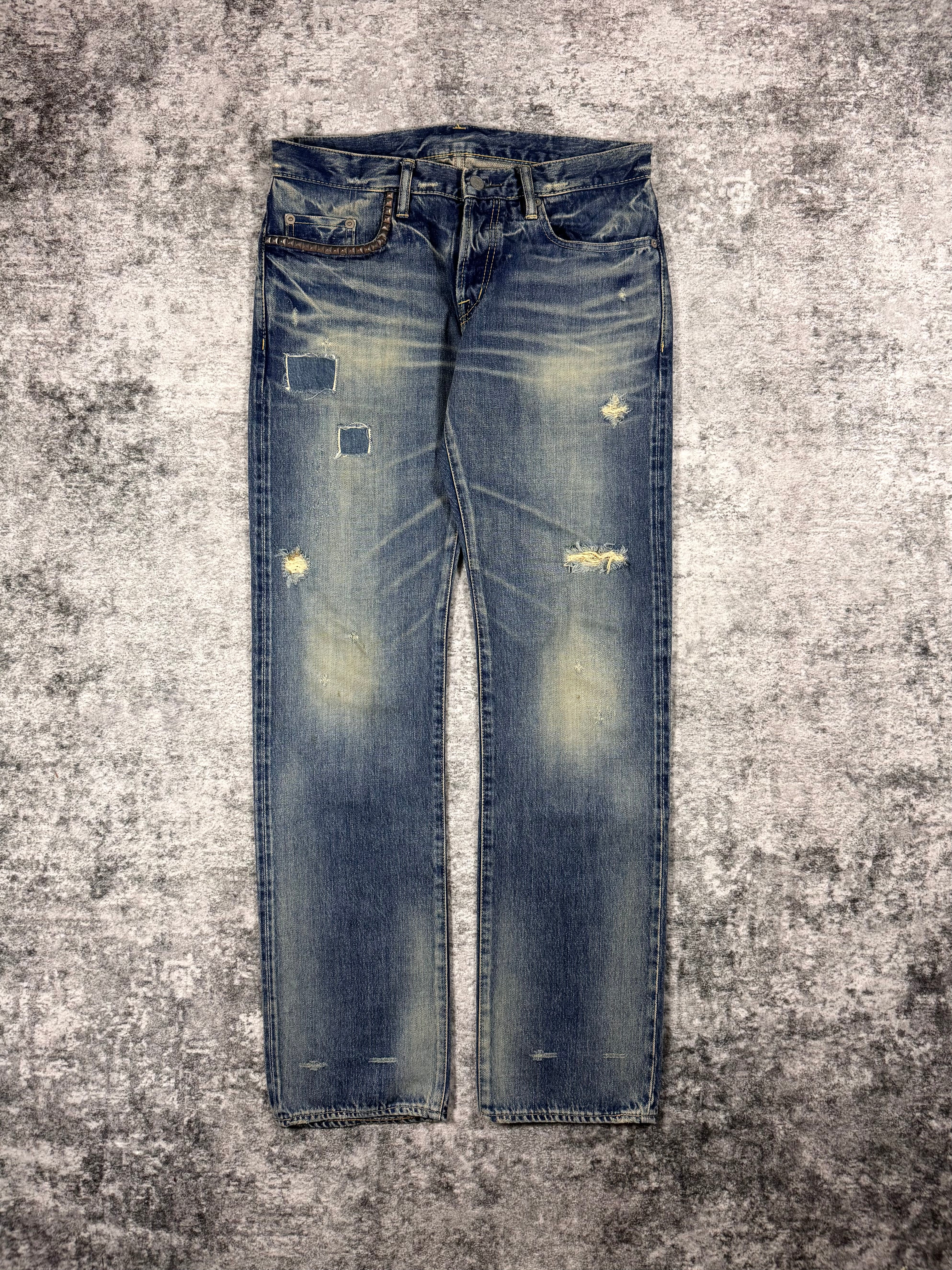 Hysteric Glamour Studded Square Patchwork Distress Denim