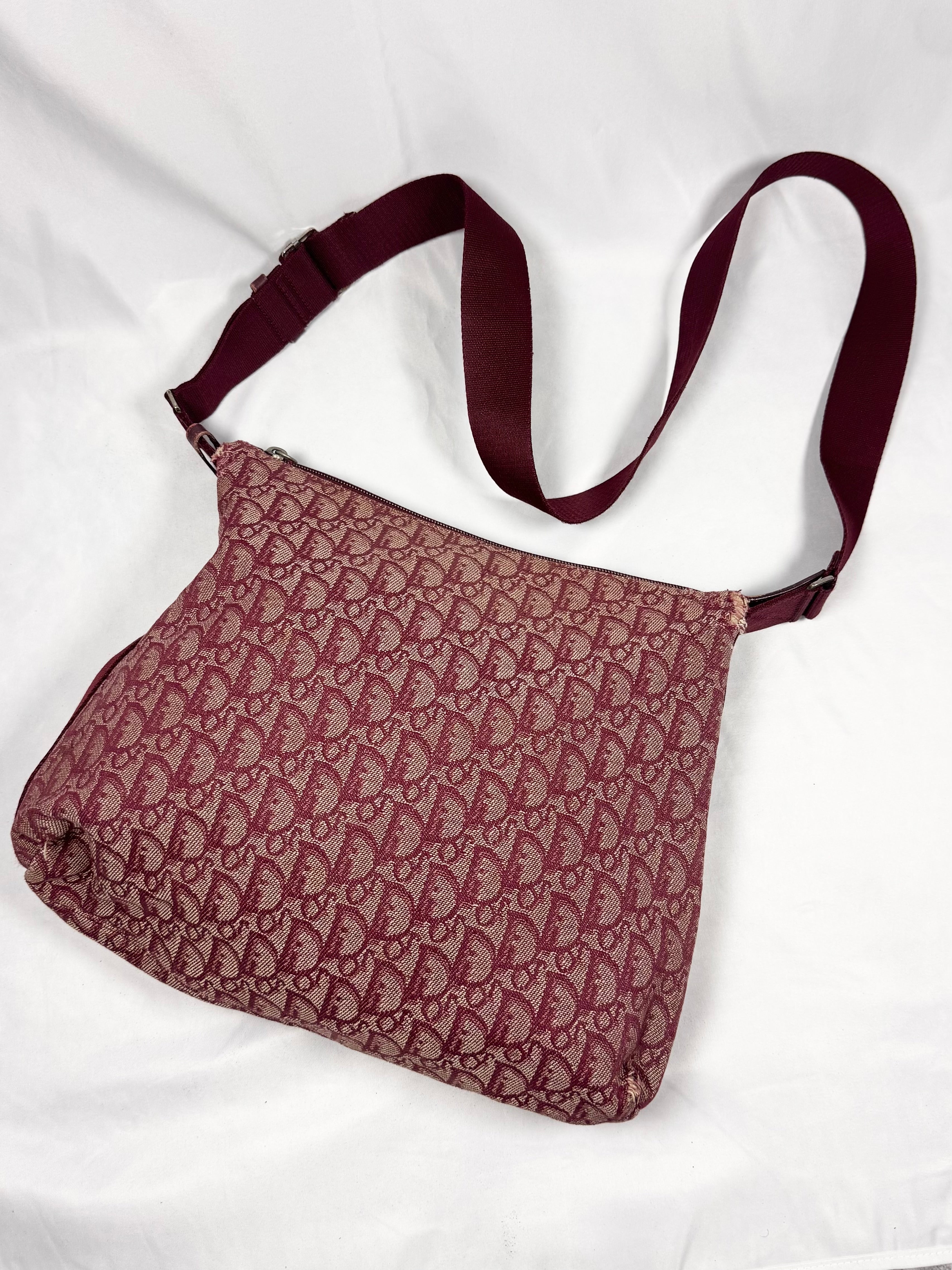 2000s Christian Dior Burgundy ‘Trotter’ John Galliano Crossbody Bag