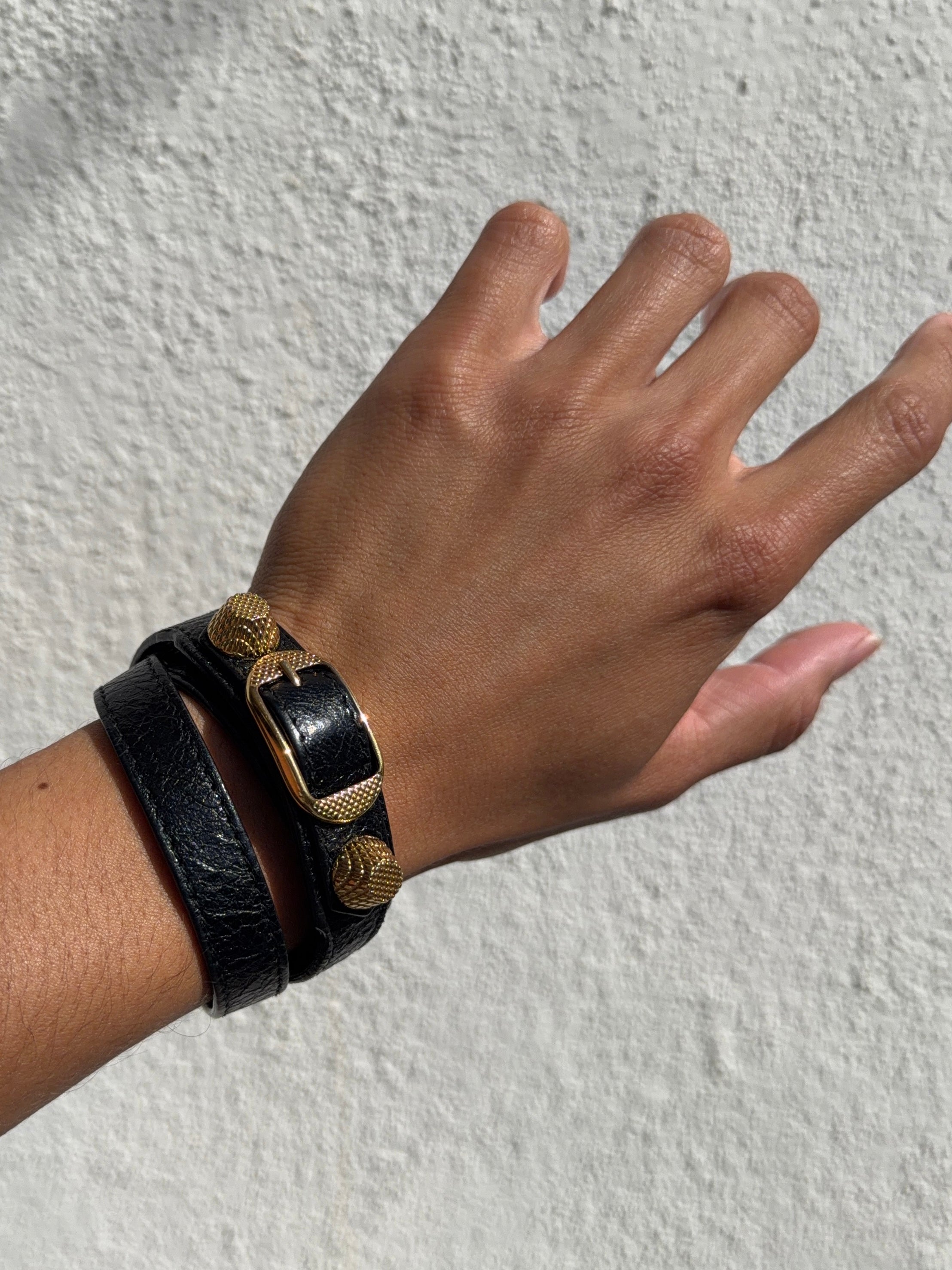 2000s Balenciaga ‘City’ Black Calfskin Leather Studded Wrap Bracelet