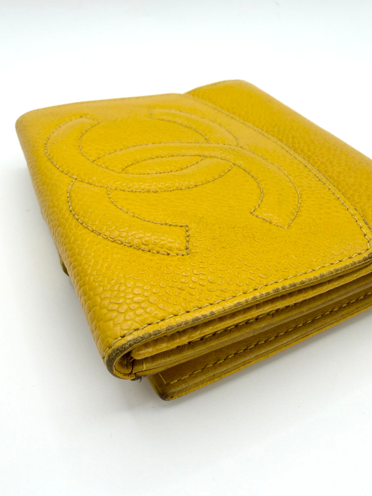 1997 Chanel Yellow Caviar Leather Oversized ‘CC’ Bifold Wallet