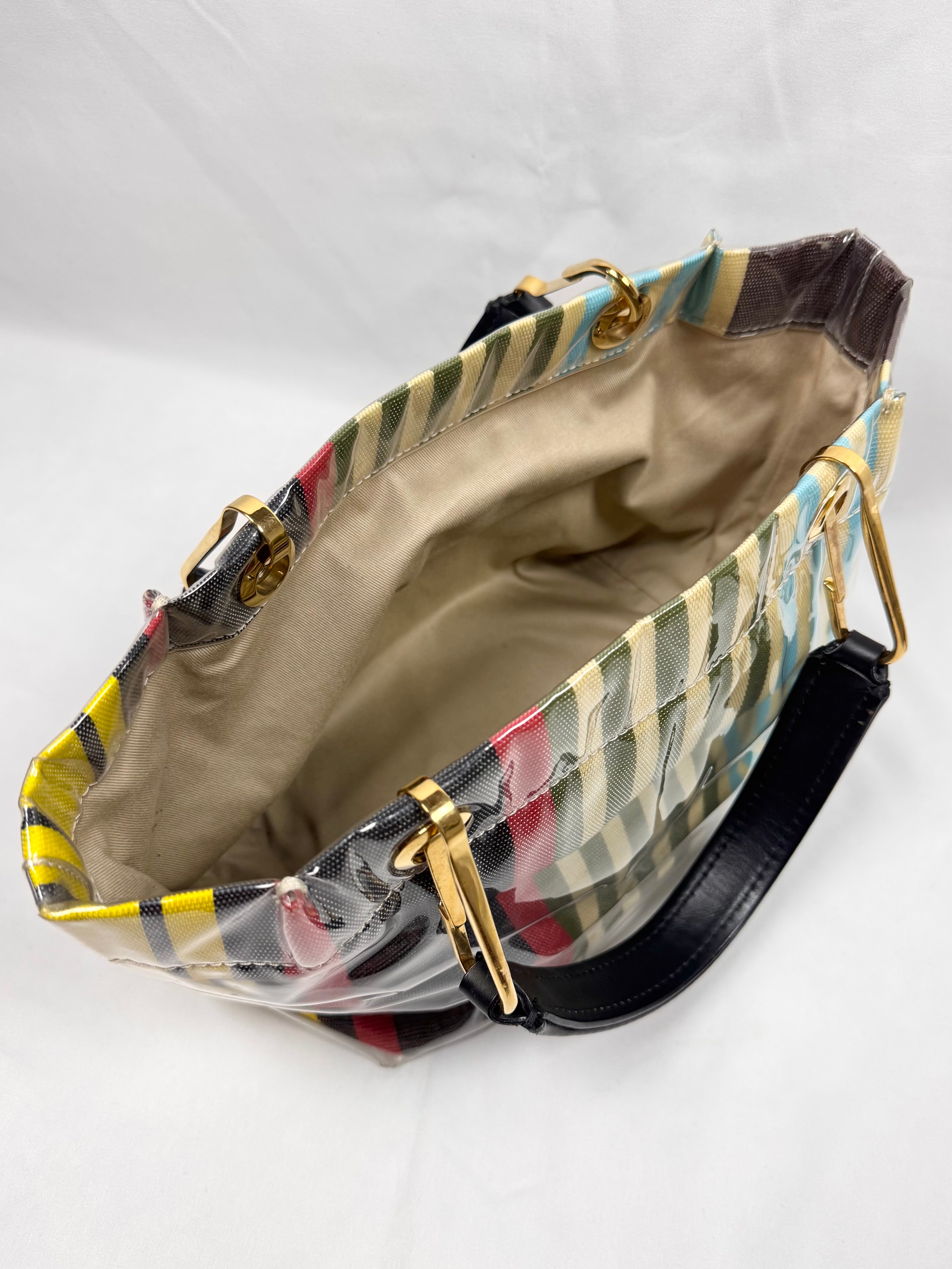 SS20 Marni PVC-Coated Striped Canvas Tote Bag