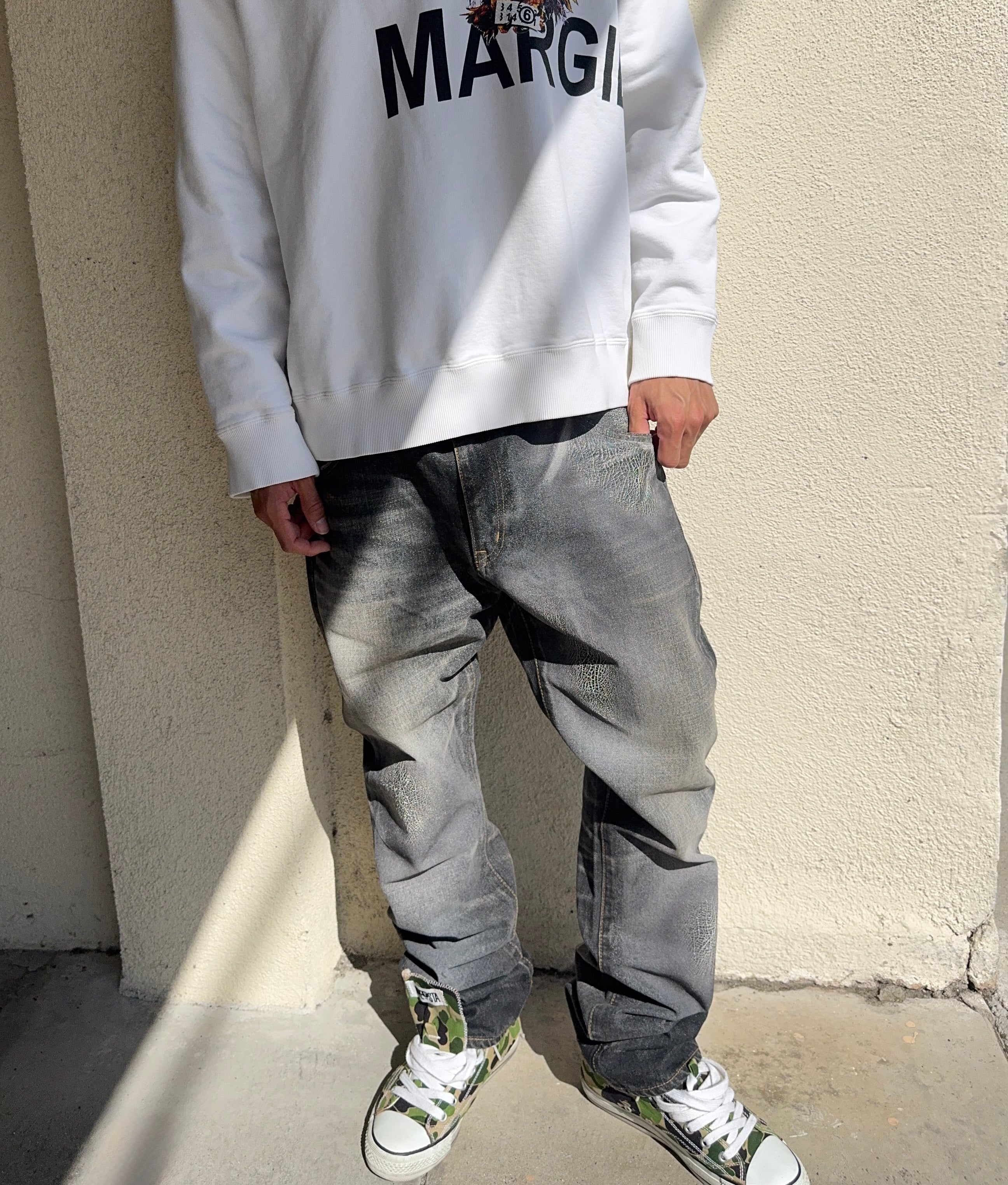 2000s Swagger Python Scale Coated Faded Wash Denim