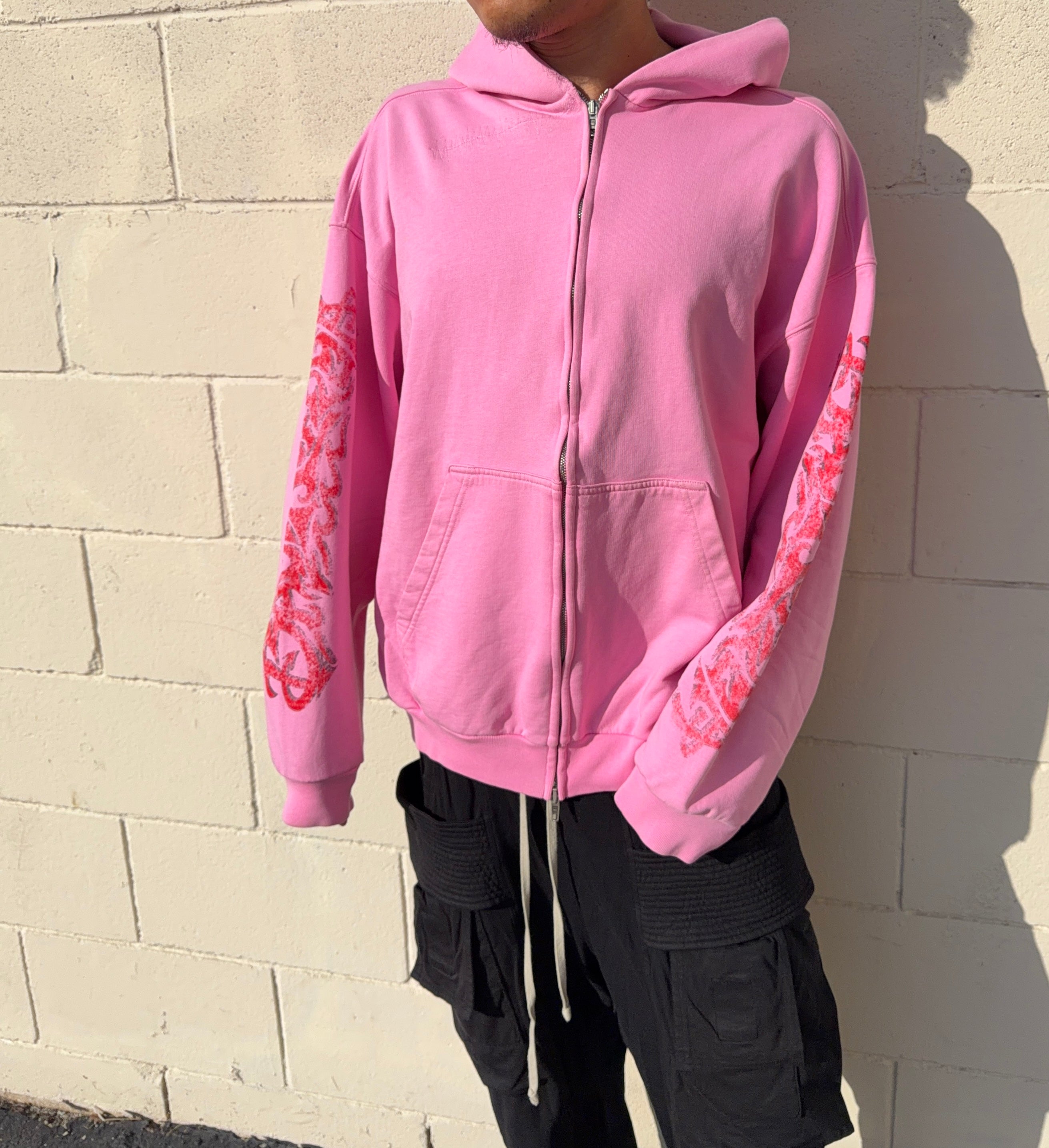 SS23 Balenciaga ‘Offshore’ Pink Grafitti Oversized Zip-Up Hoodie