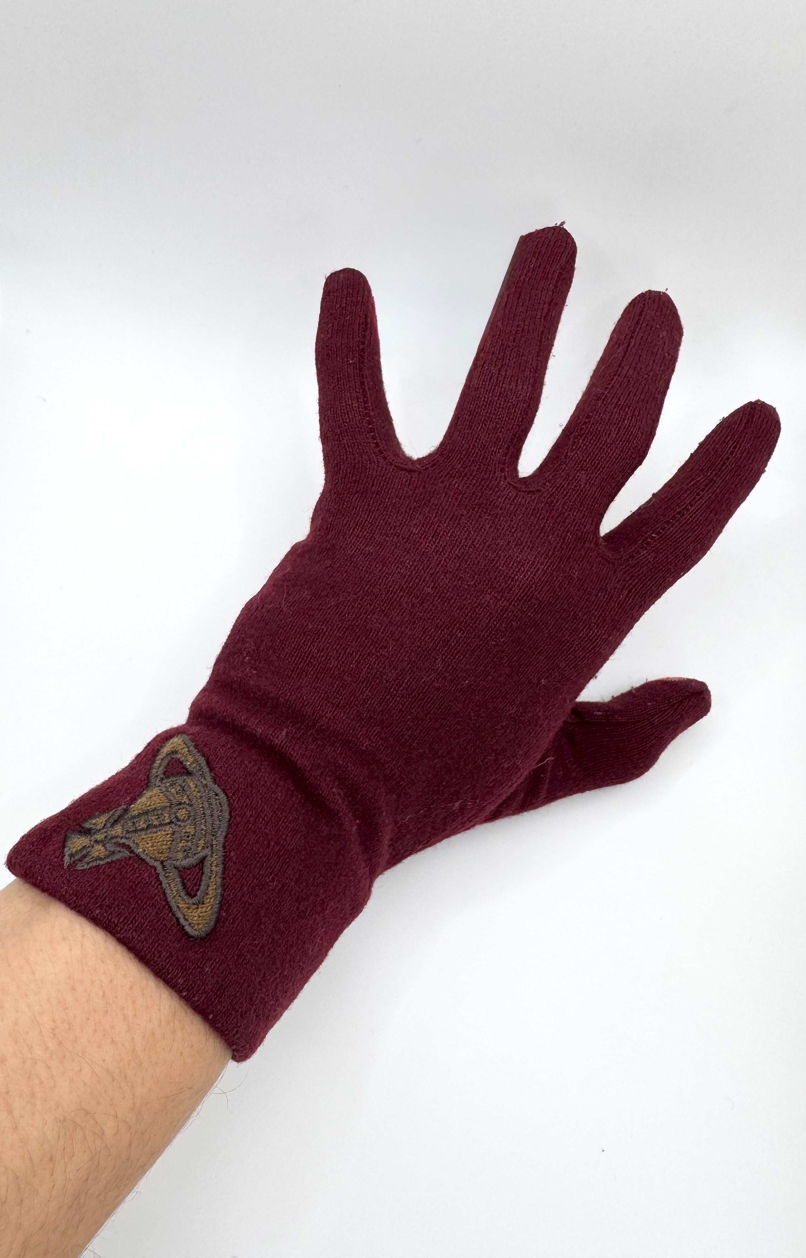 Vivienne Westwood Burgundy Orb Logo Suede Palm Wool Gloves