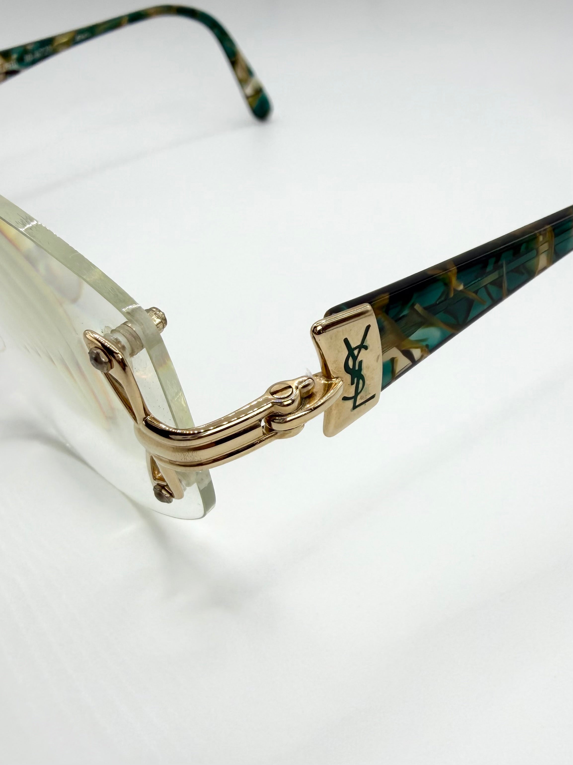 2000s Yves Saint Laurent ‘30-6725’ Rimless Green Marble Frames
