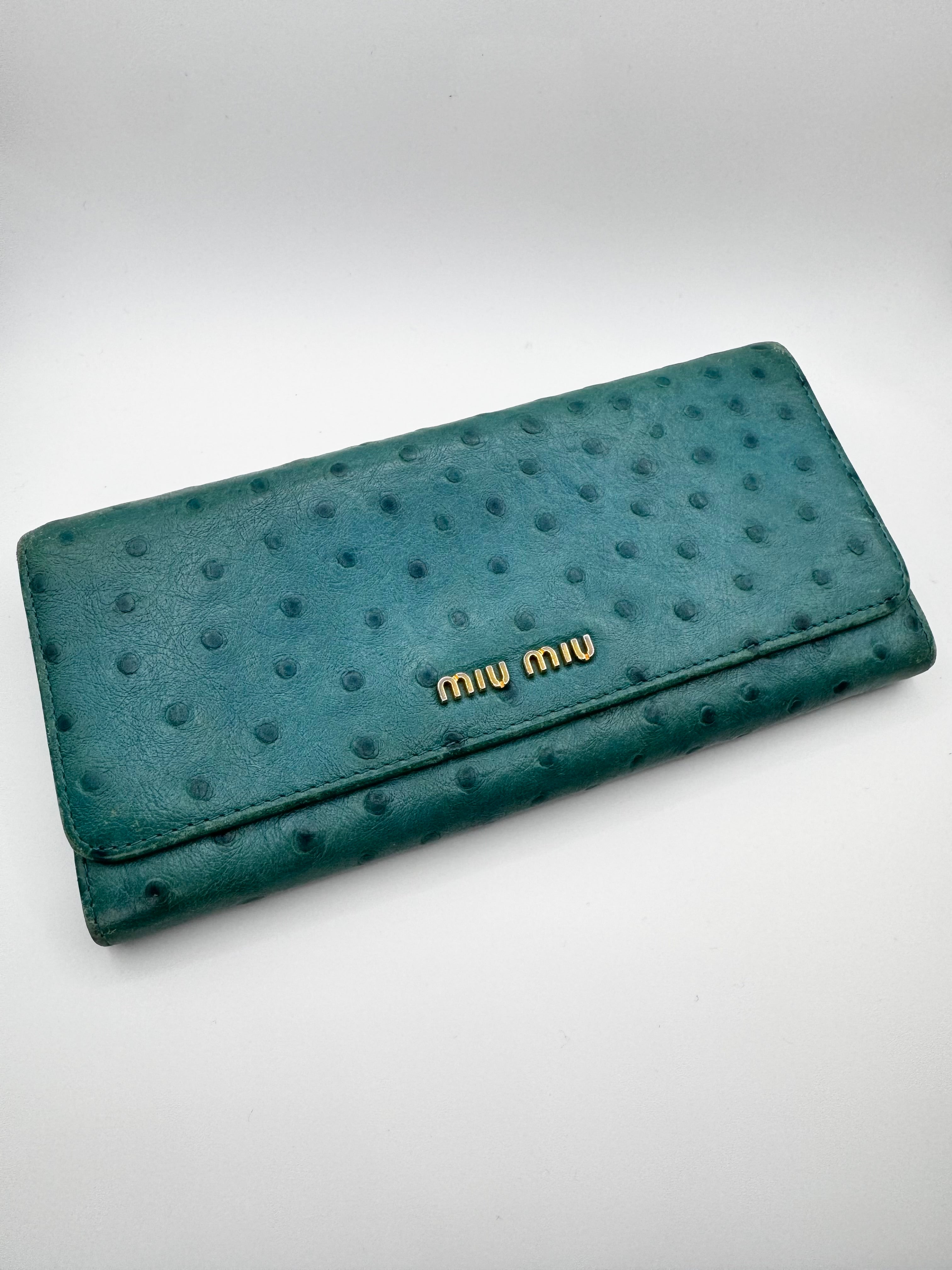 2000s Miu Miu Aqua Blue Ostrich leather Wallet