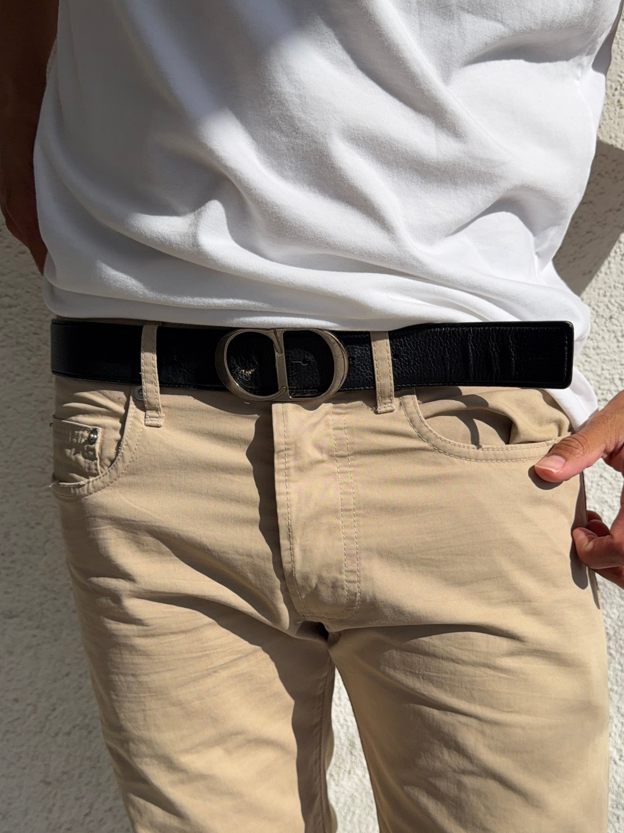 Dior Homme ‘CD’ Buckle Reversible Black/Navy Leather Belt