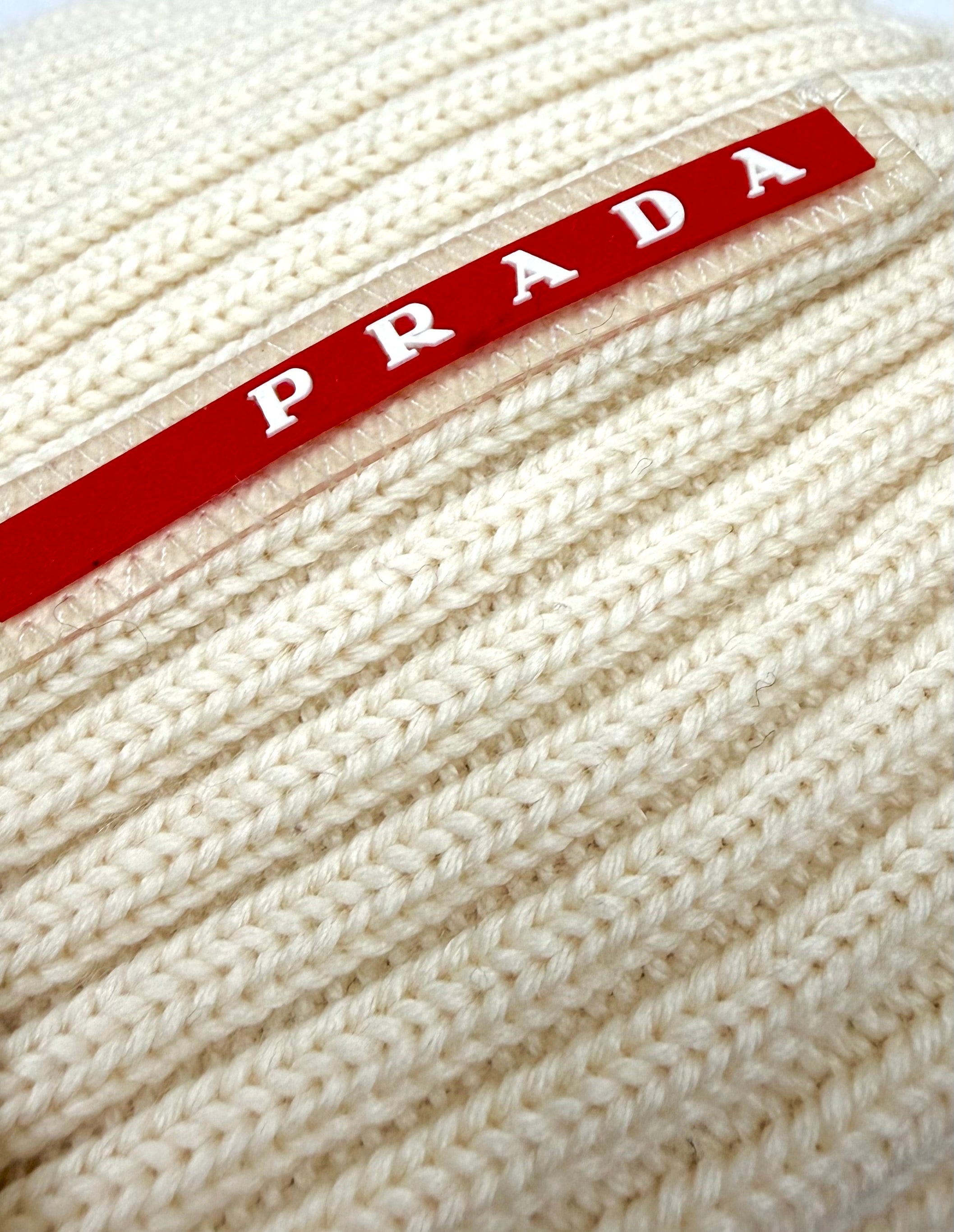 FW17 Prada Linea Rosa Cream Ribbed Knit Beanie