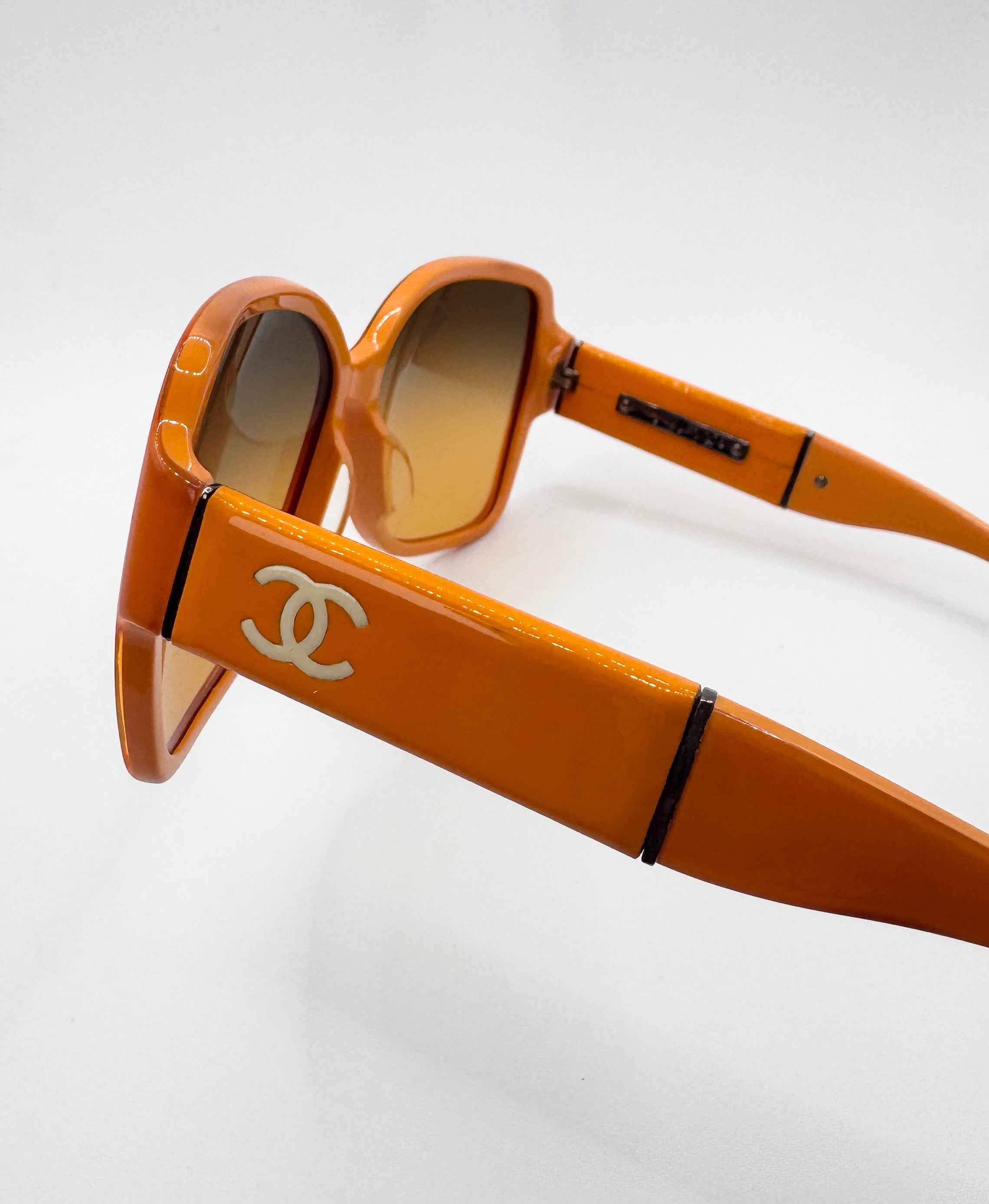 2000s Chanel ‘5230Q’ CC Orange Accetate Runway Sunglasses