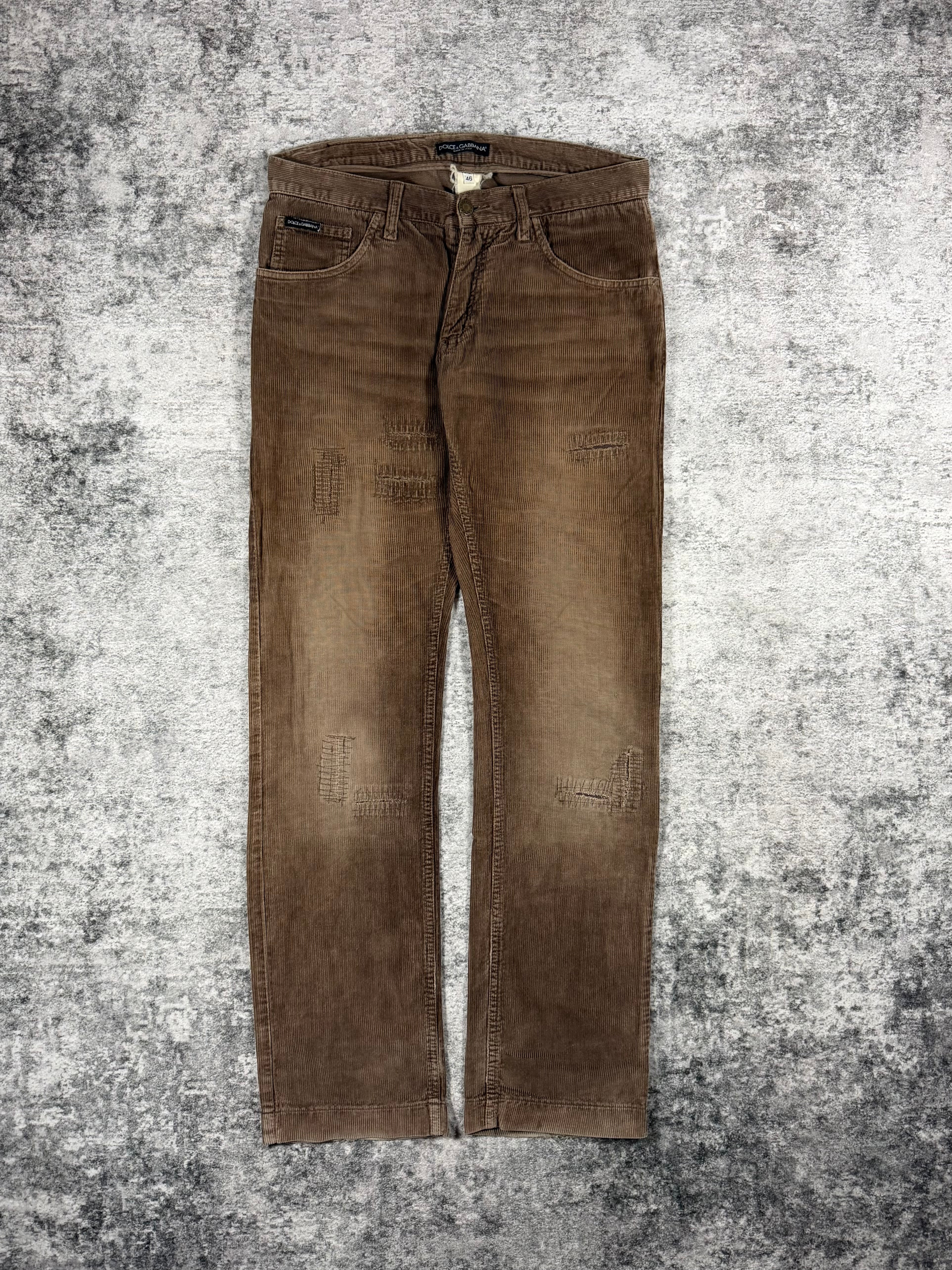 FW04 Dolce & Gabbana Faded Wash Distressed Corduroy Pants