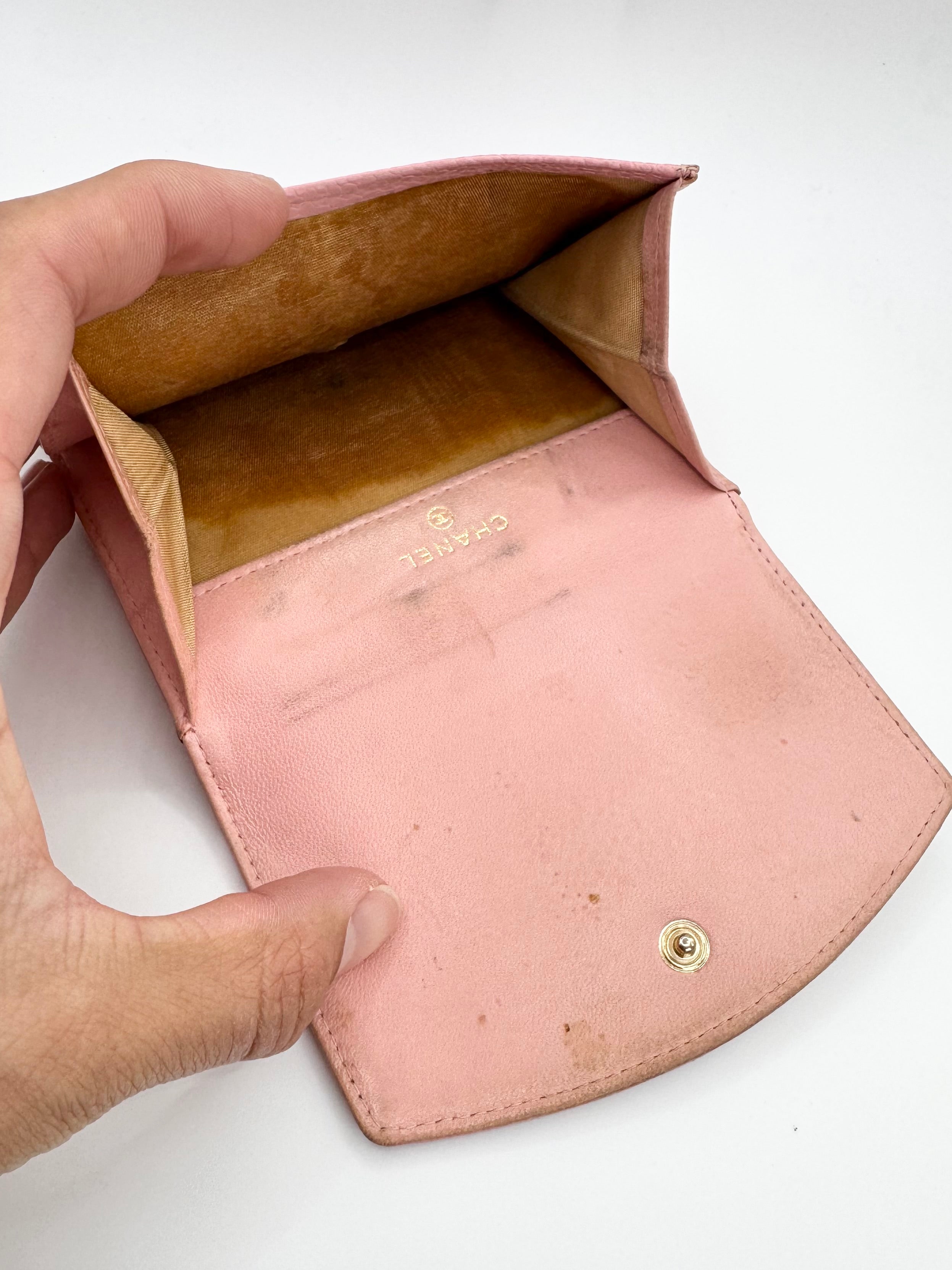 2000s Chanel Pink ‘CC’ Caviar Bi-Fold Leather Wallet