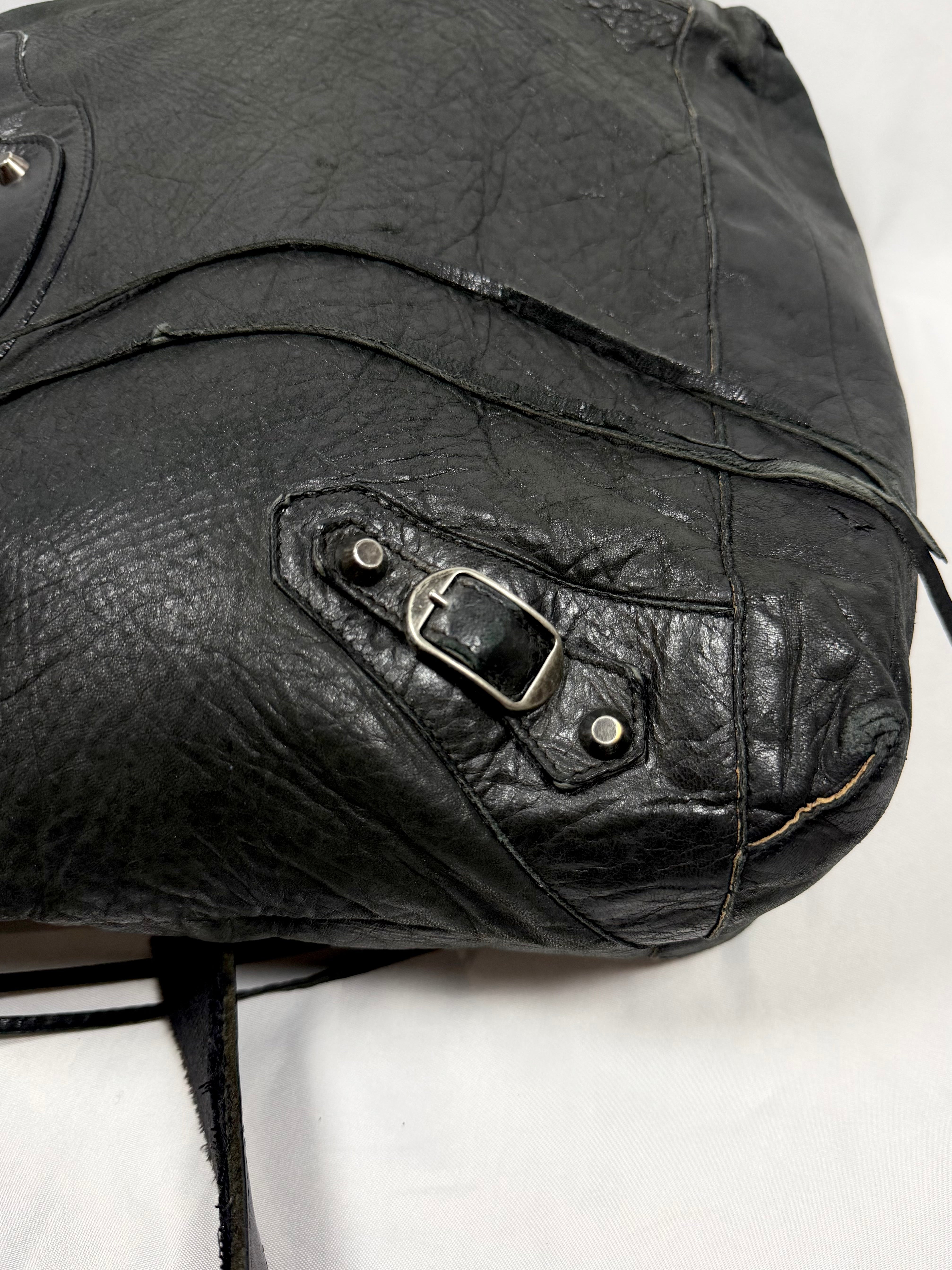 2000s Balenciaga 'The Day' Black Arena Leather Hobo Shoulder Bag
