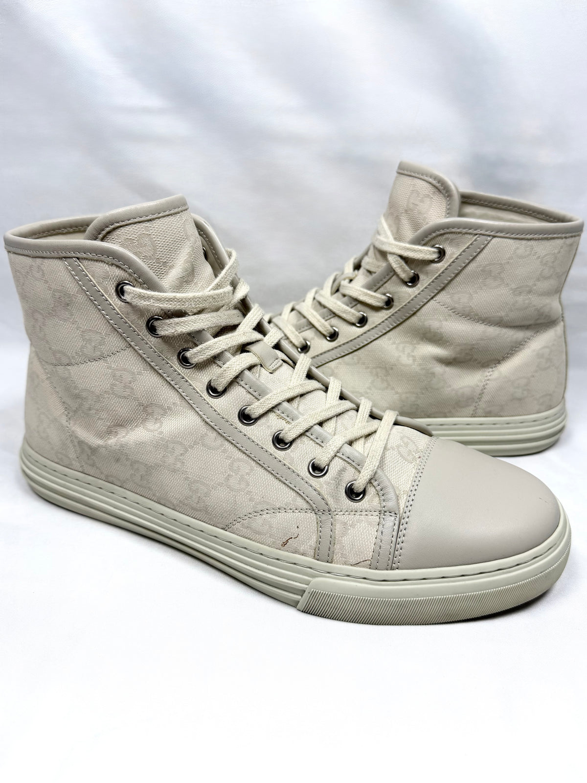 2000s Gucci Ivory ‘GG’ Monogram Canvas High-Top Sneakers