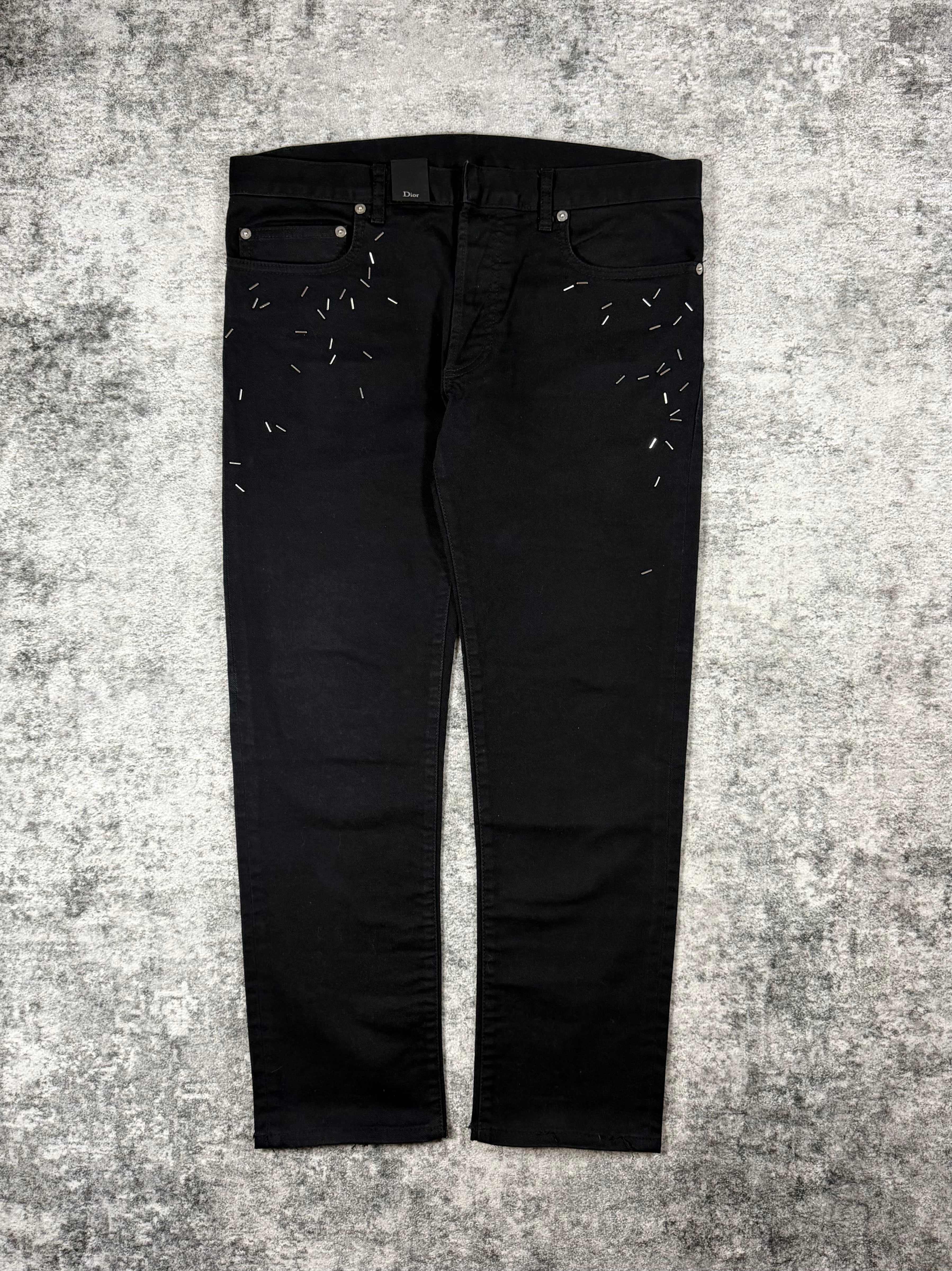 SS15 Dior Homme Kris Van Assche Staple Embellished Black Denim