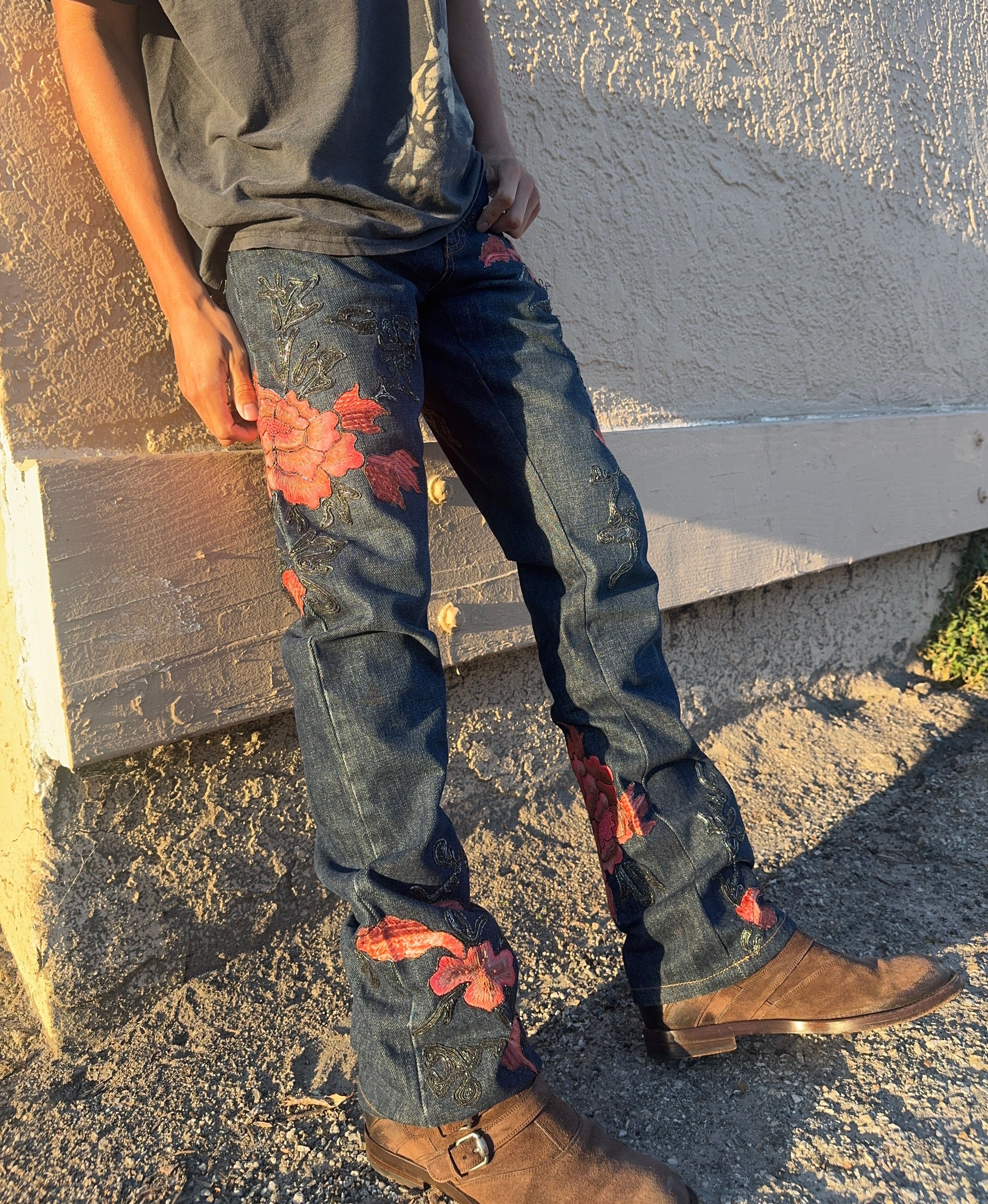 FW1999 Gucci Tom Ford Floral Embroidery Runway Denim