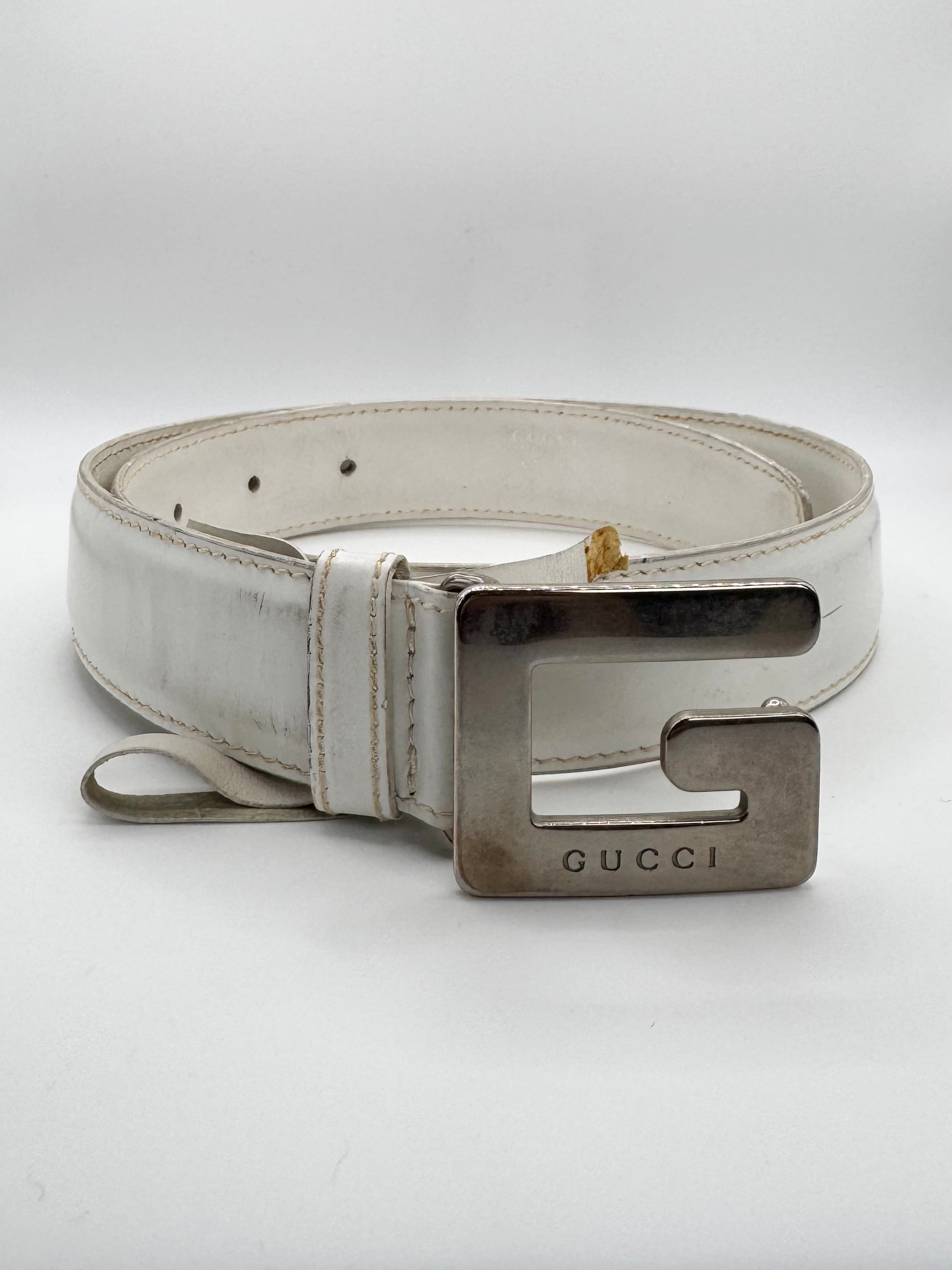 2000s Gucci ‘G’ Buckle White Leather Belt