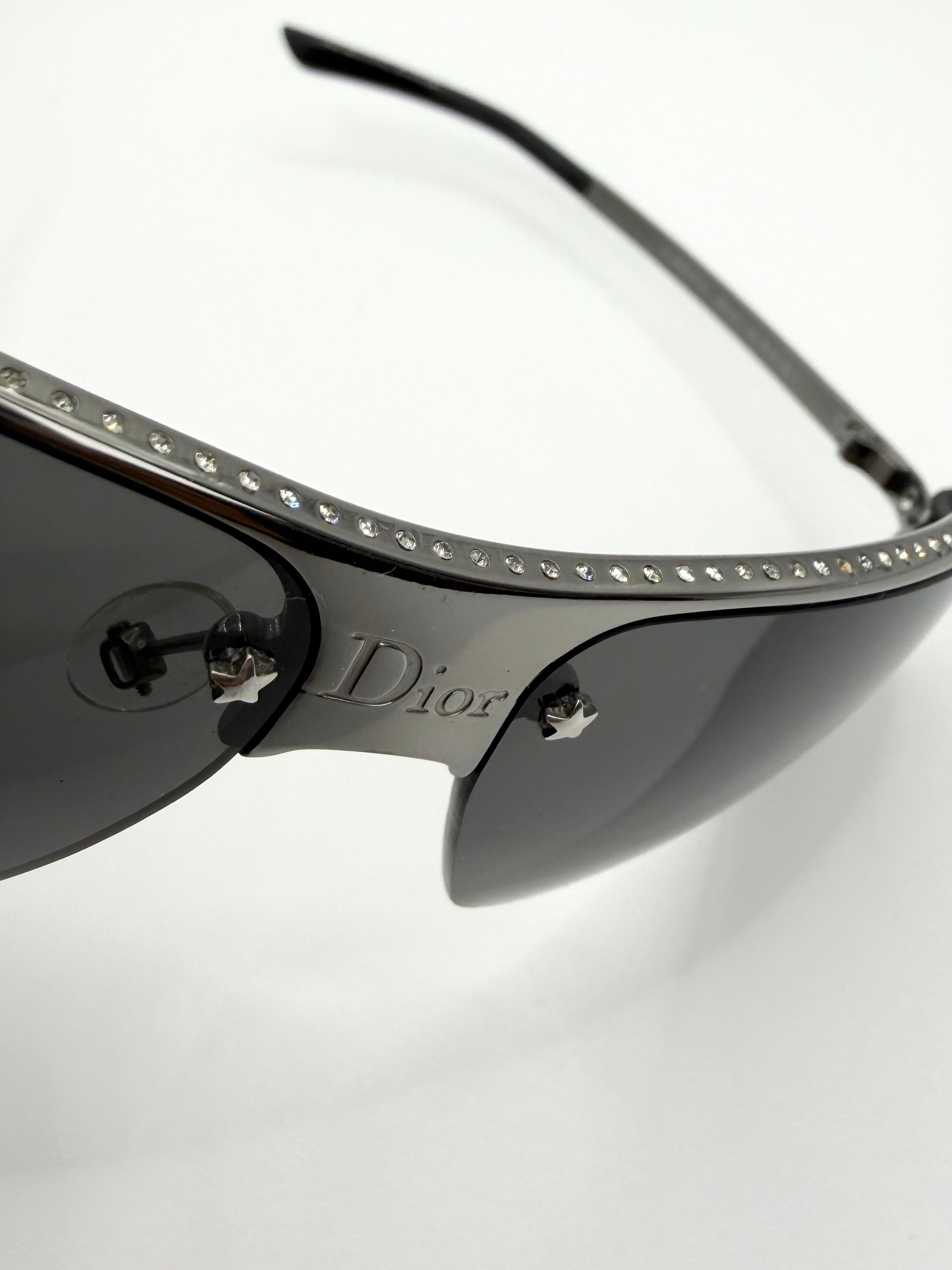 2000s Christian Dior “Hit 2” Rhinestone Shield Sunglasses