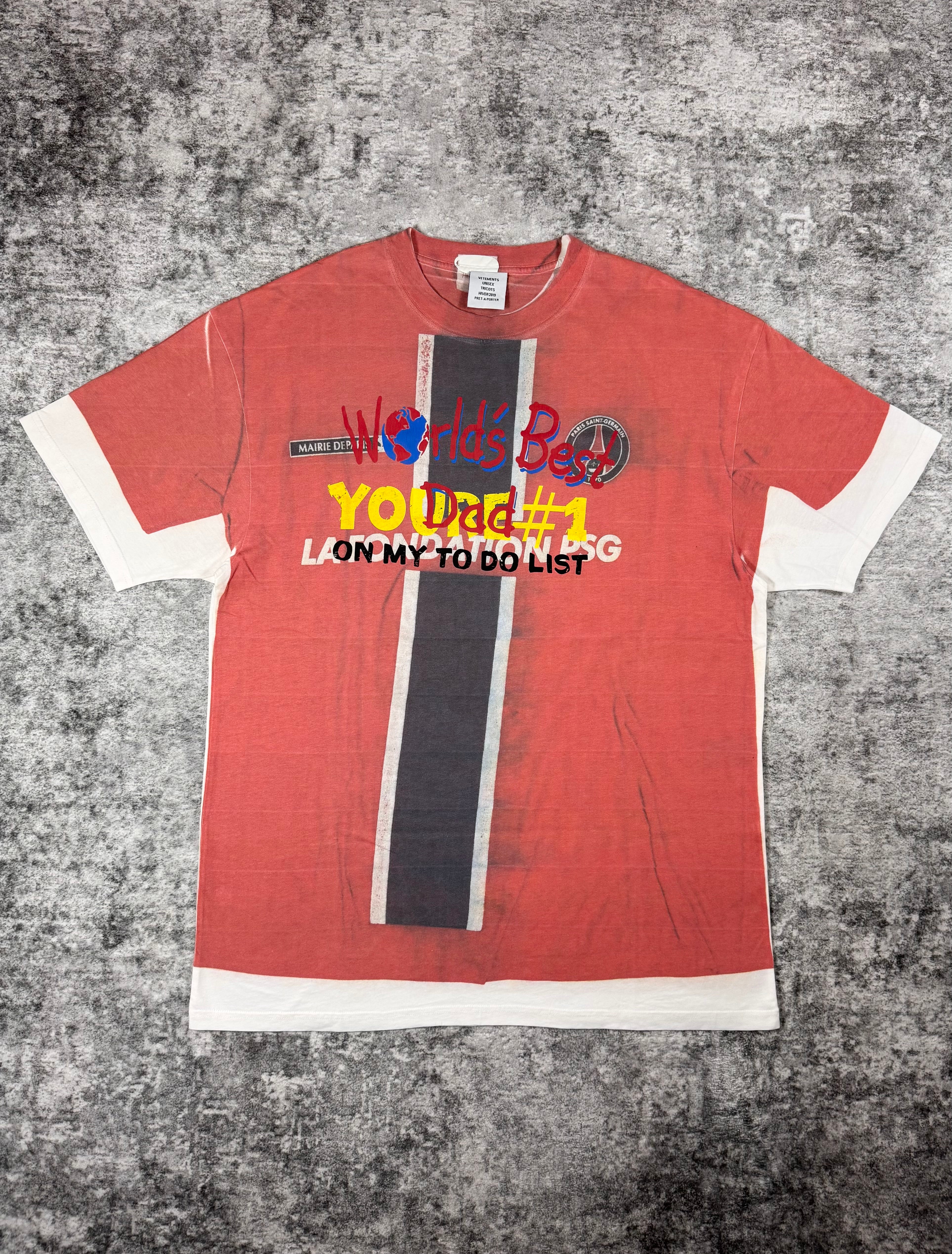 FW18 Vetements ‘World’s Best Dad’ PSG Trompe L’oeil Oversized T shirt