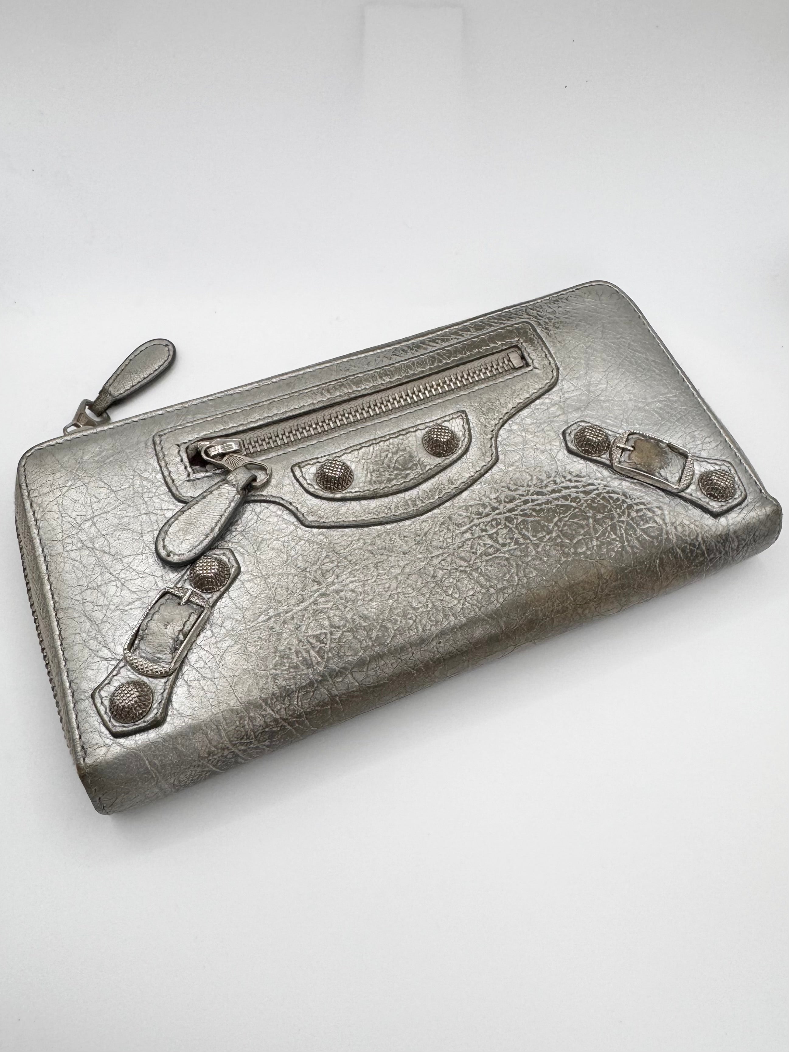 2000s Balenciaga Silver Tint ‘City’ Leather Wallet