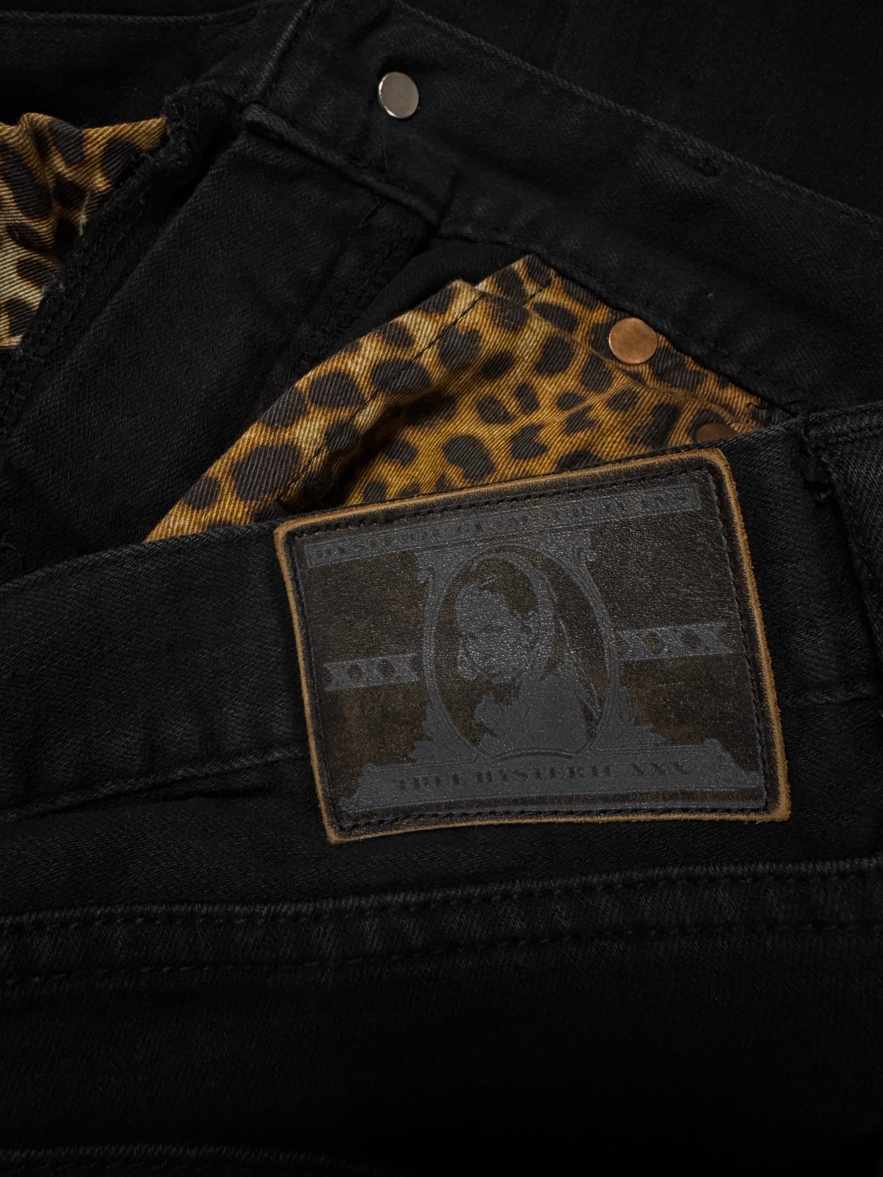 2000s Hysteric Glamour Black ‘Crash’ Skinny Cheetah Pocket Denim