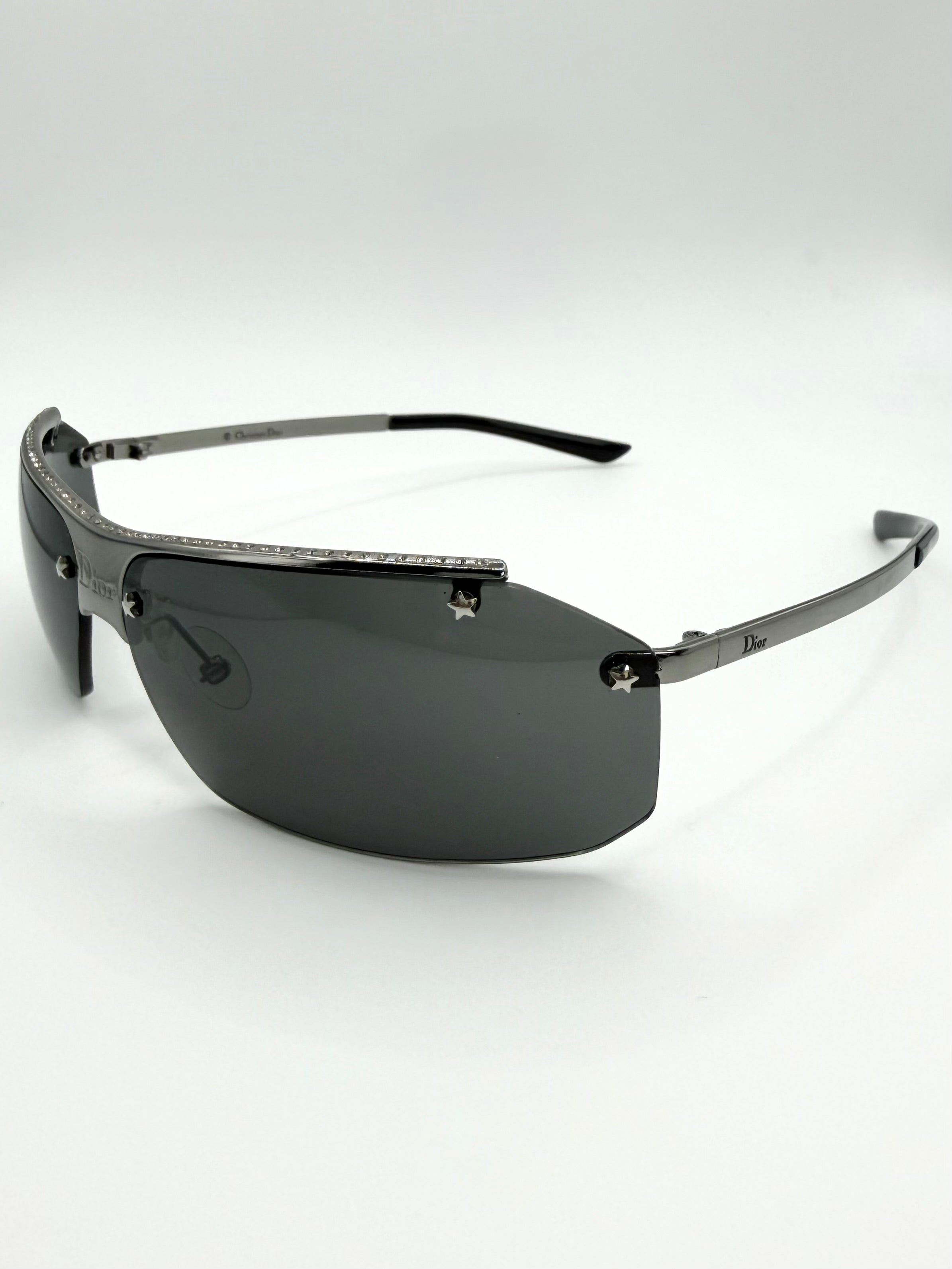 2000s Christian Dior “Hit 2” Rhinestone Shield Sunglasses