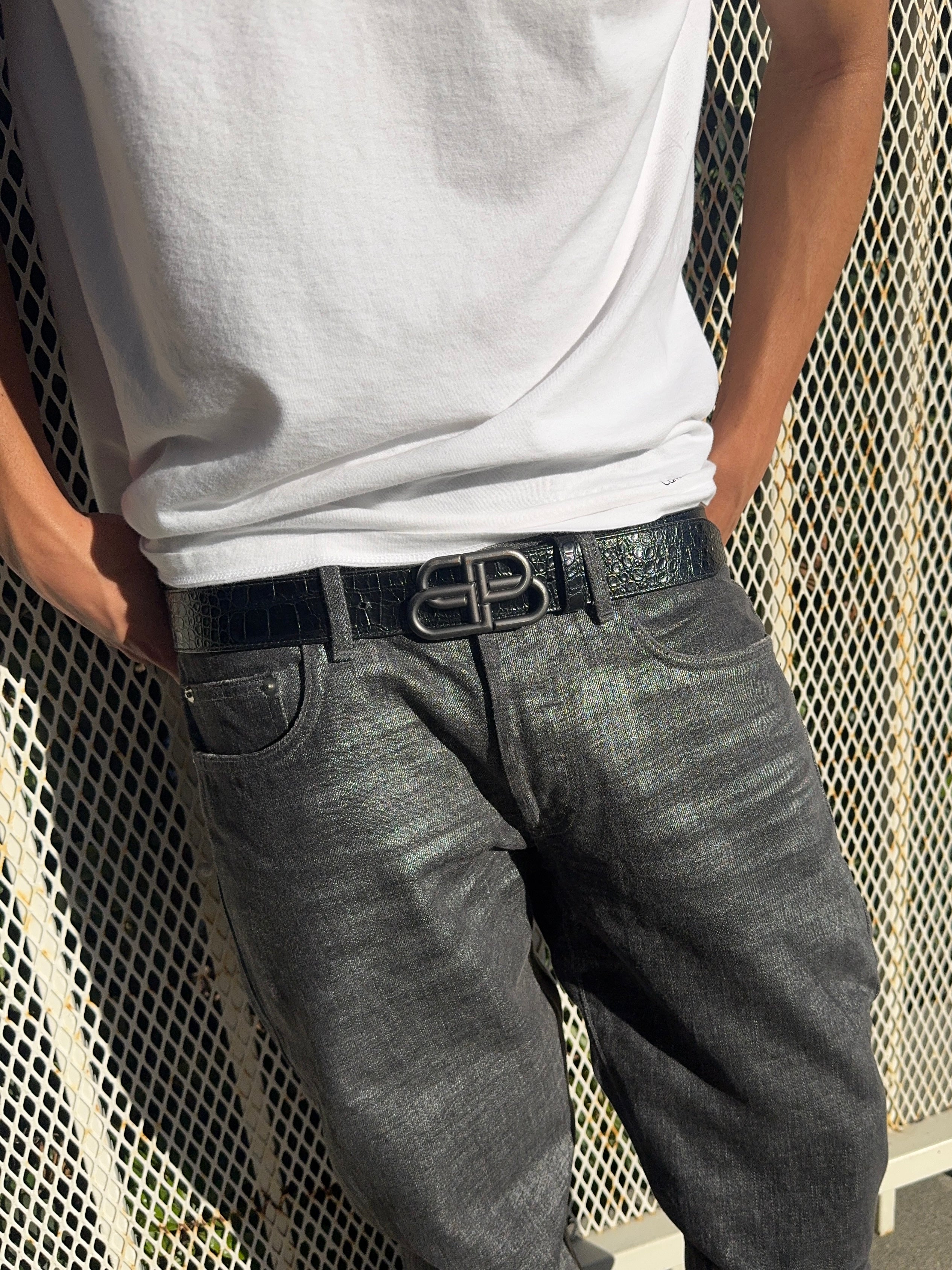 Balenciaga ‘BB’ Black Crocodile Leather Belt