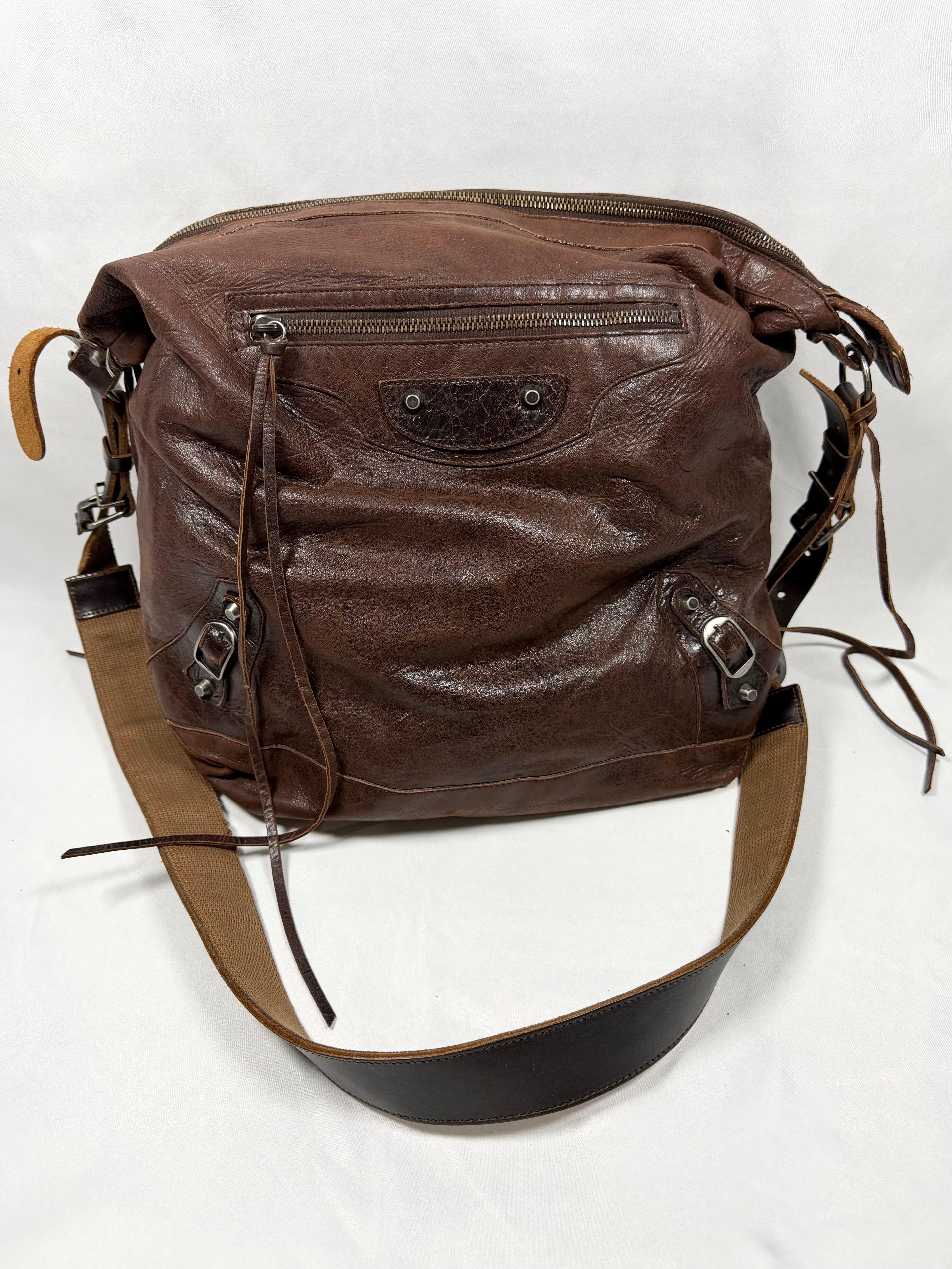 2000s Balenciaga 'The Day' Brown Arena Leather Hobo Shoulder Bag