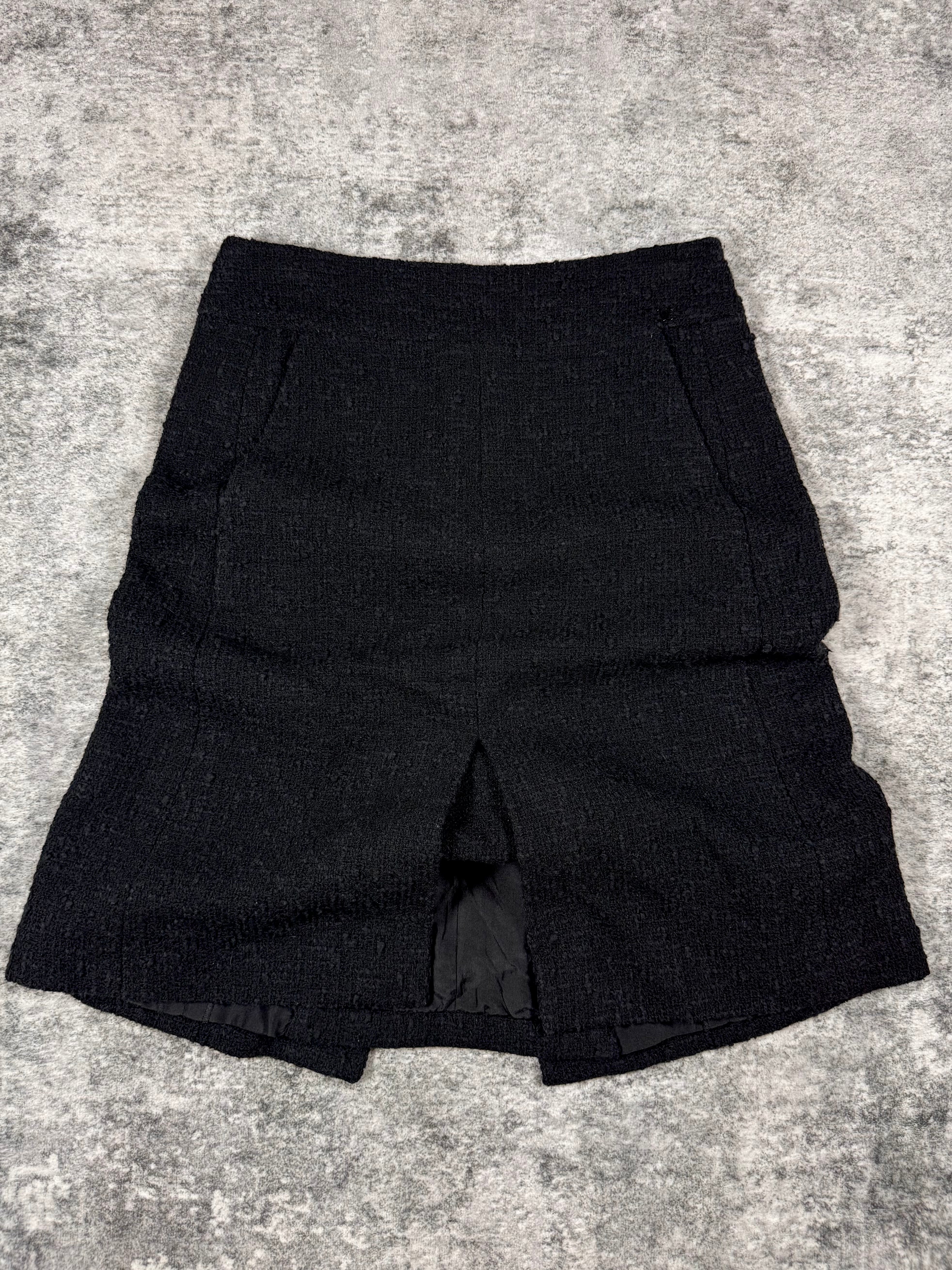 2000s Chanel Black Bouclé Tweed CC Logo Skirt