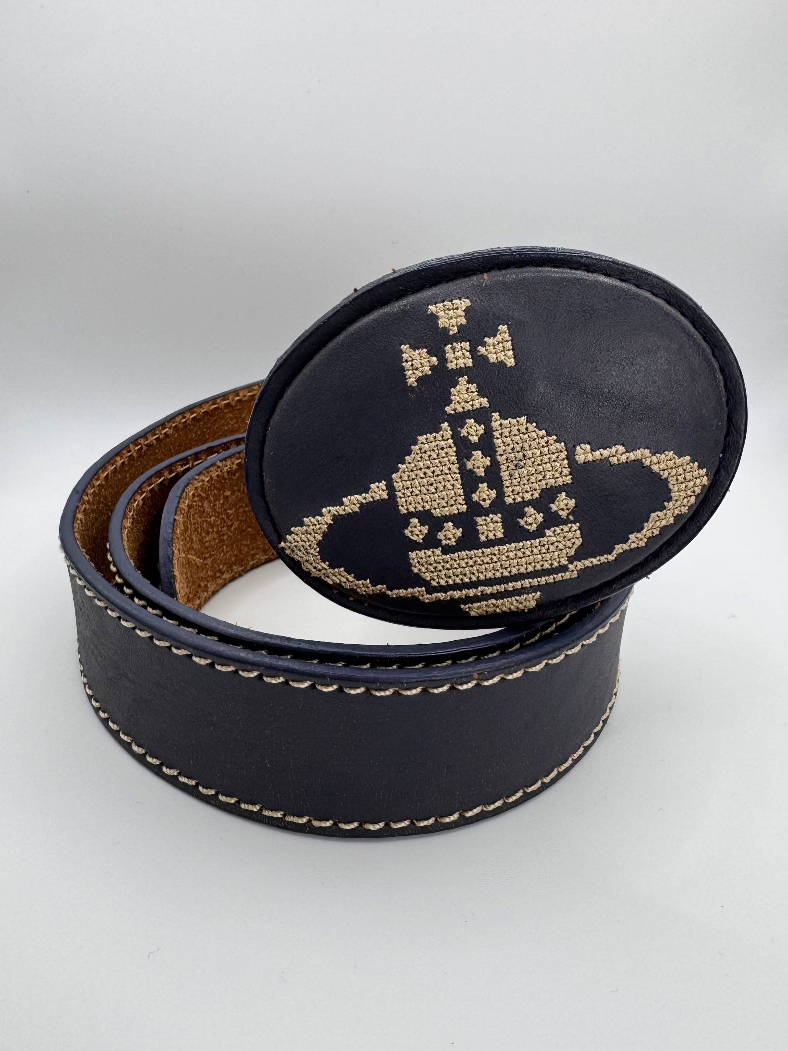 Vivienne Westwood Navy Woven Orb Leather Belt