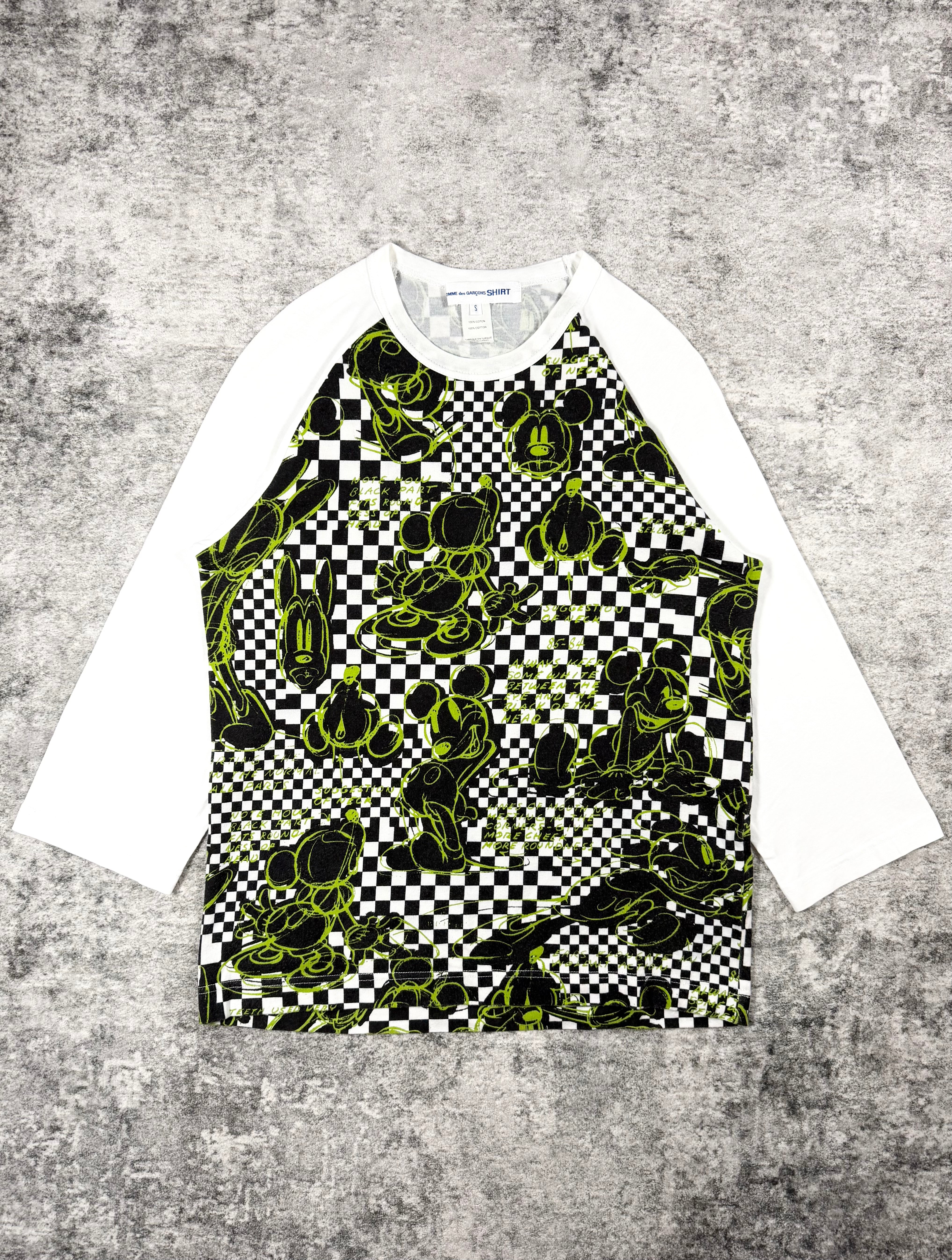 FW13 Comme des Garçons SHIRT x Disney ‘Mickey Artwork’ Checkerboard Baseball Tee