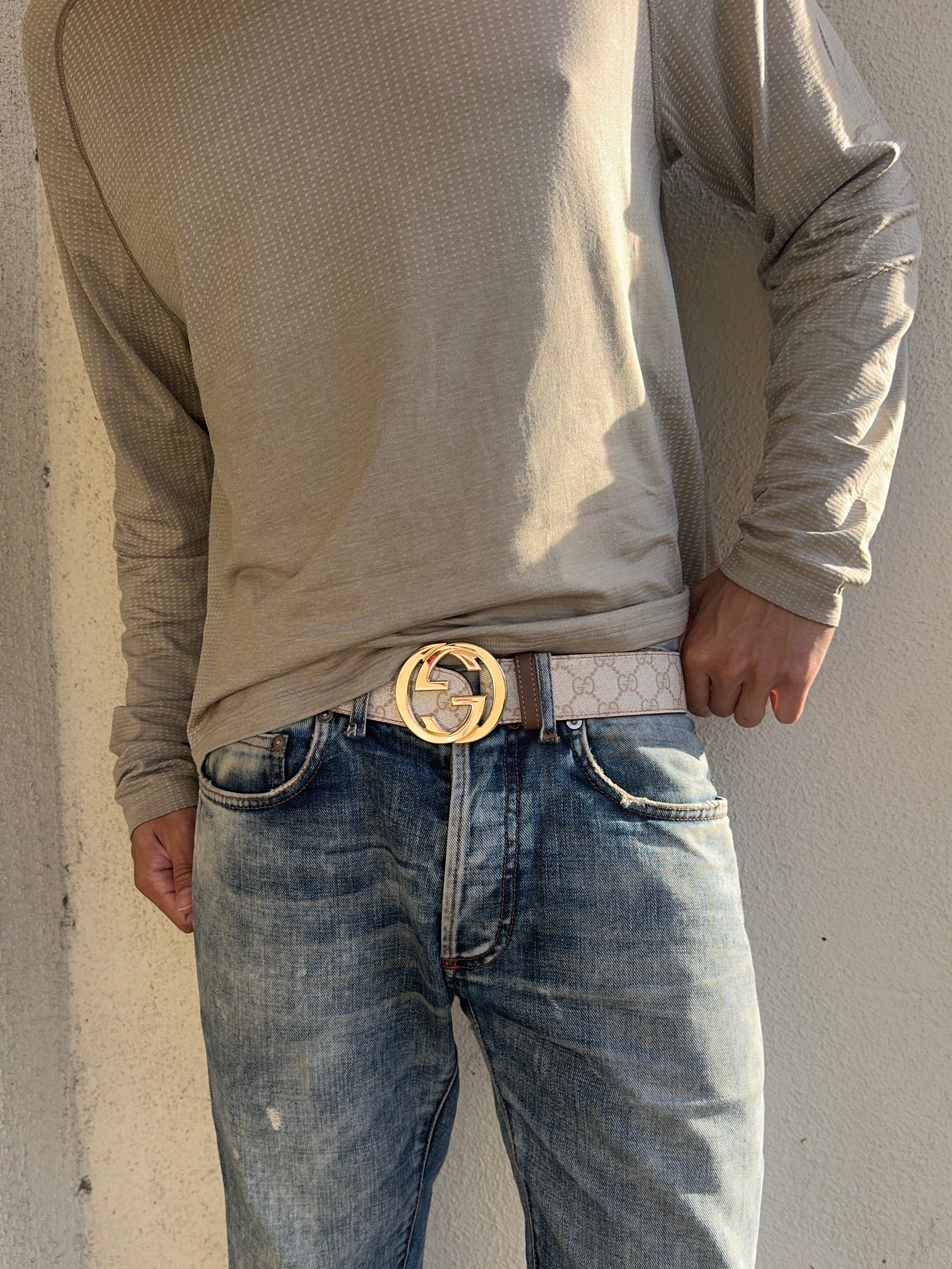 2000s Gucci Frida Gianni ‘Guccisima’ Cream Monogram Leather Belt