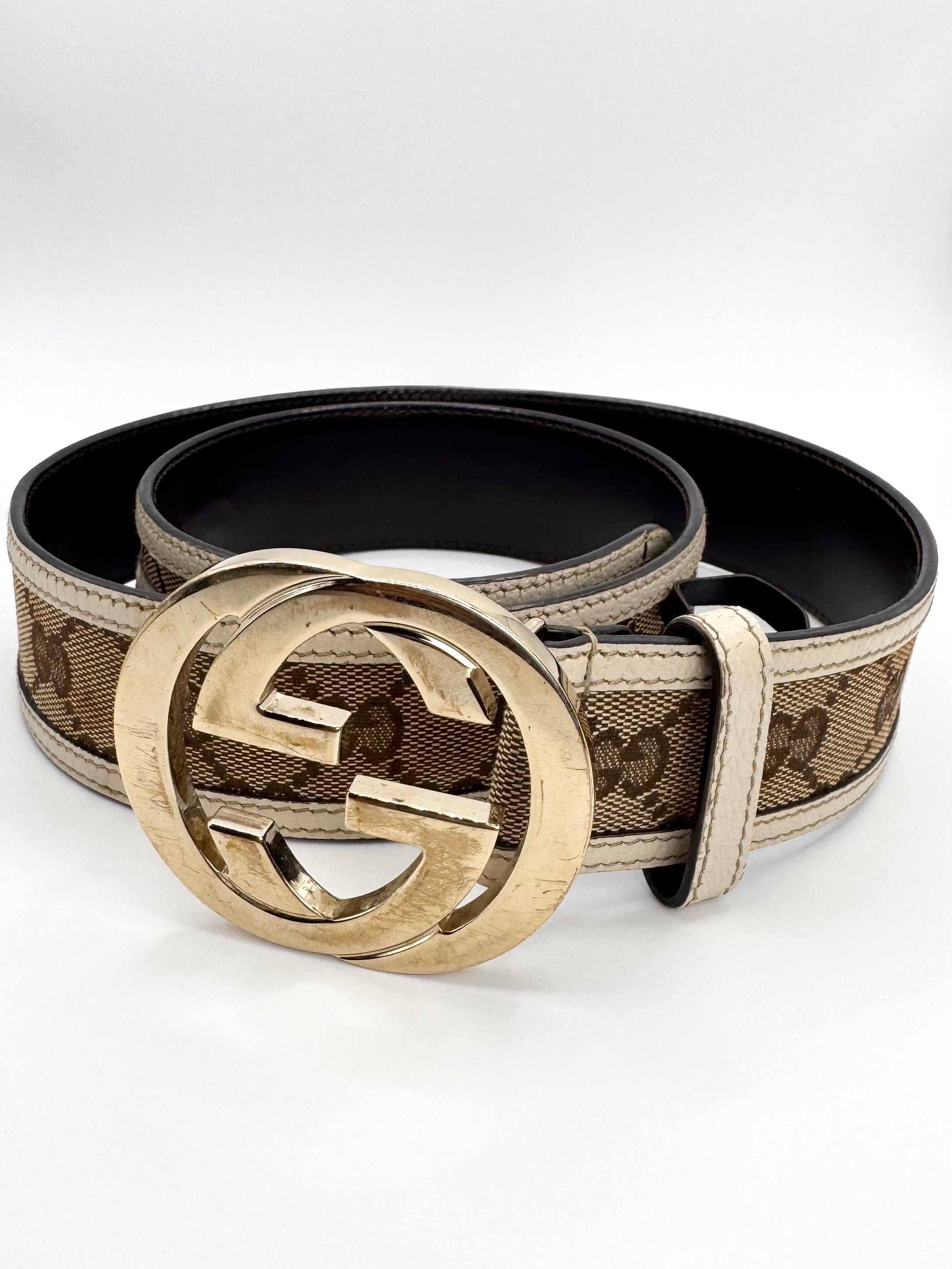 2000s Gucci ‘Supreme’ GG Buckle Canvas Leather Trim Belt