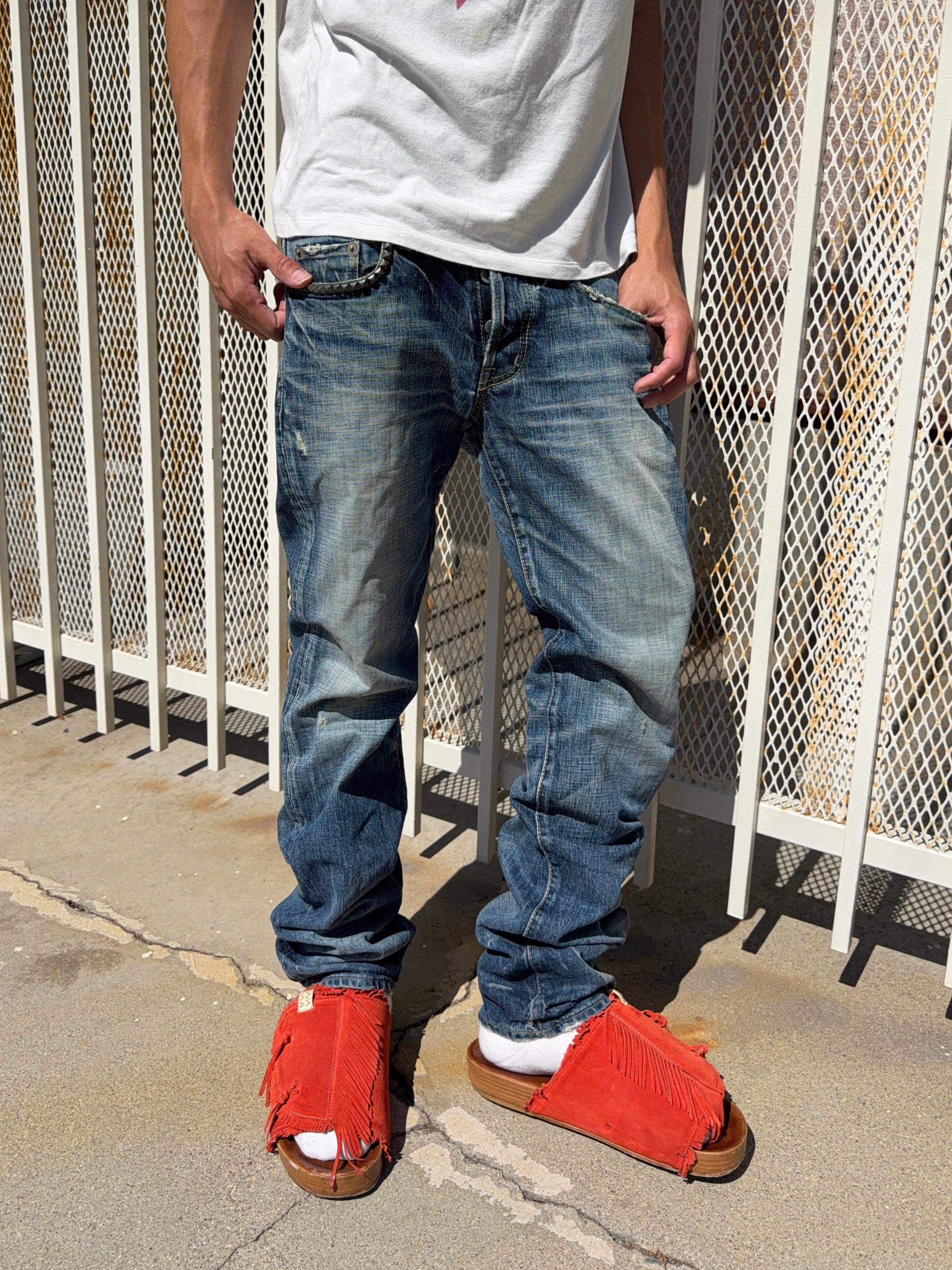 Hysteric Glamour Deep Indigo Studded Honeycomb Distress Denim